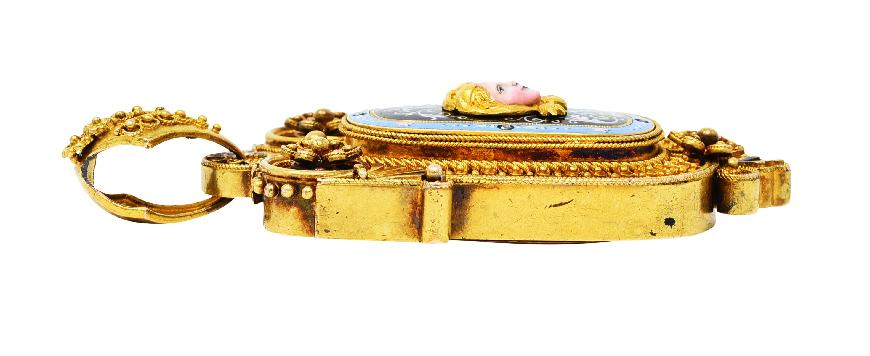 1870's Baroque Enamel Diamond 14 Karat Gold Mourning Locket Pendantcharm - Wilson's Estate Jewelry