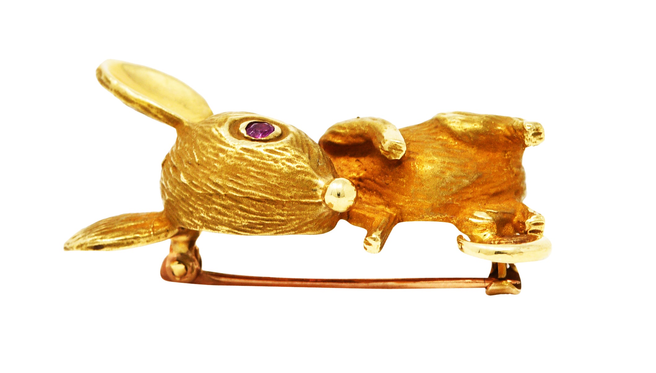 Fisher & Co. Retro Ruby 14 Karat Gold Mouse Brooch Wilson's Estate Jewelry