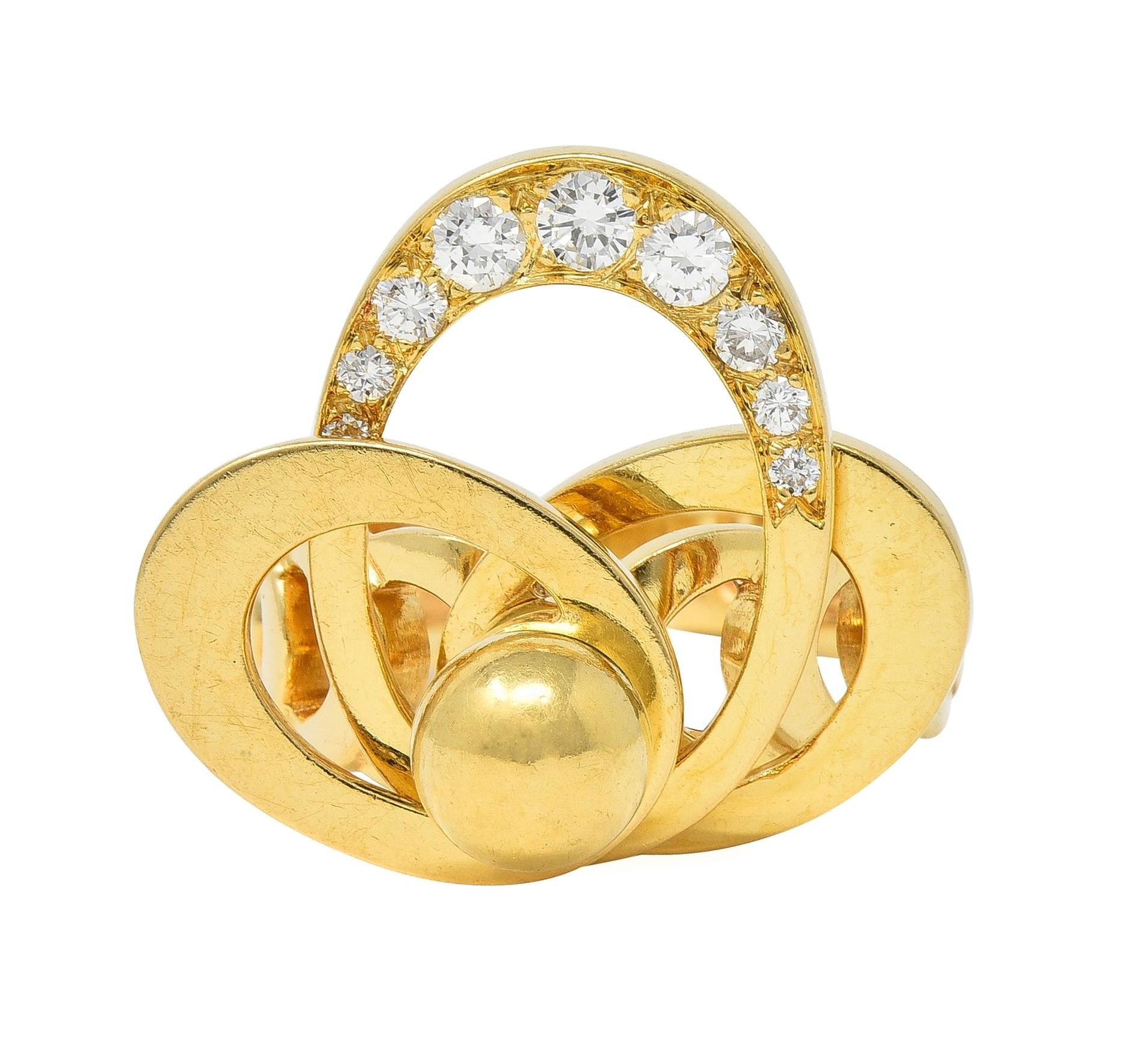 Norman Teufel Diamond 18 Karat Gold Arch Vintage Kinetic Fidget Spinning Ring