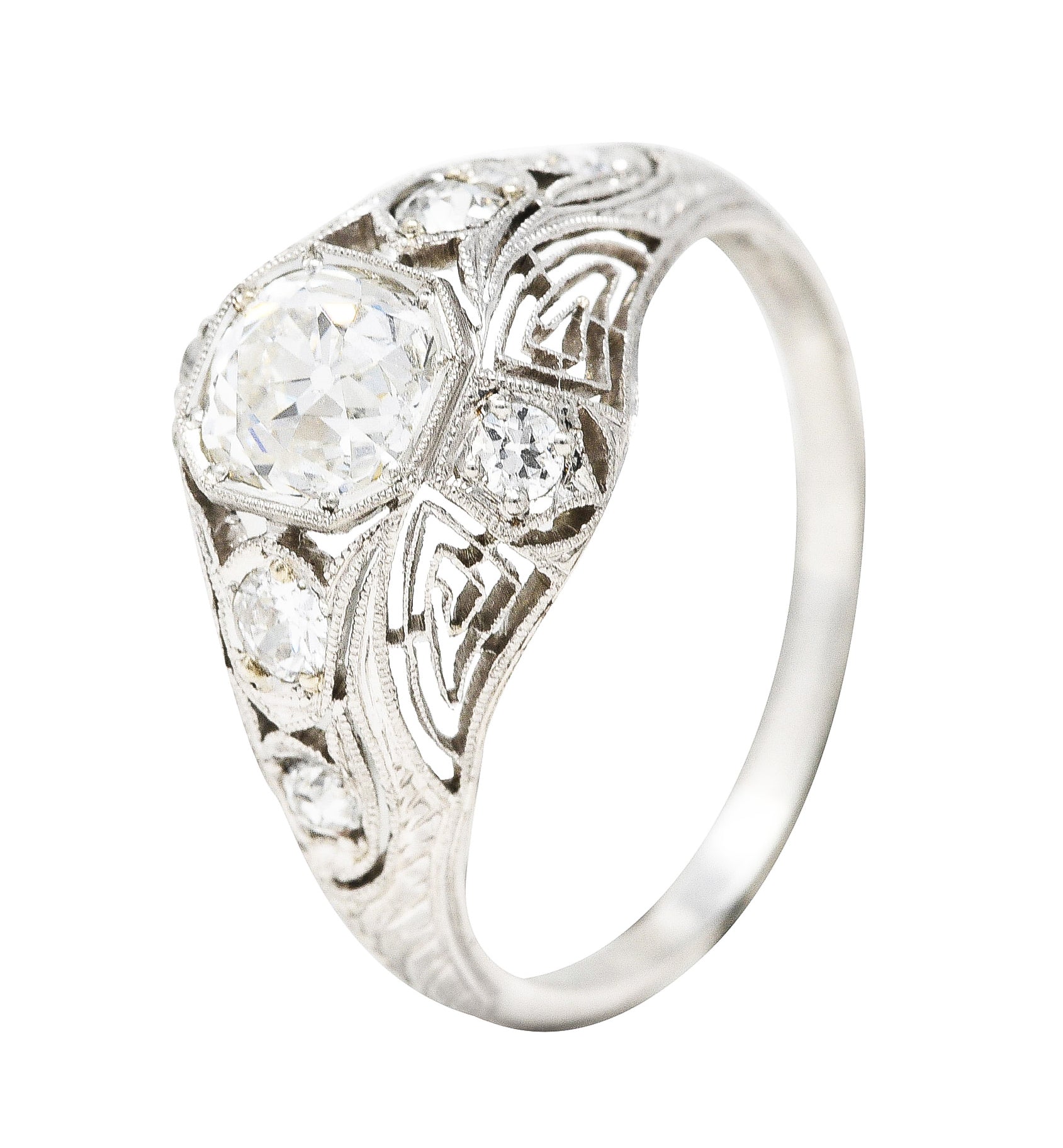 Art Deco 1.11 CTW Old Mine Diamond Platinum Engagement Ring GIA Wilson's Estate Jewelry