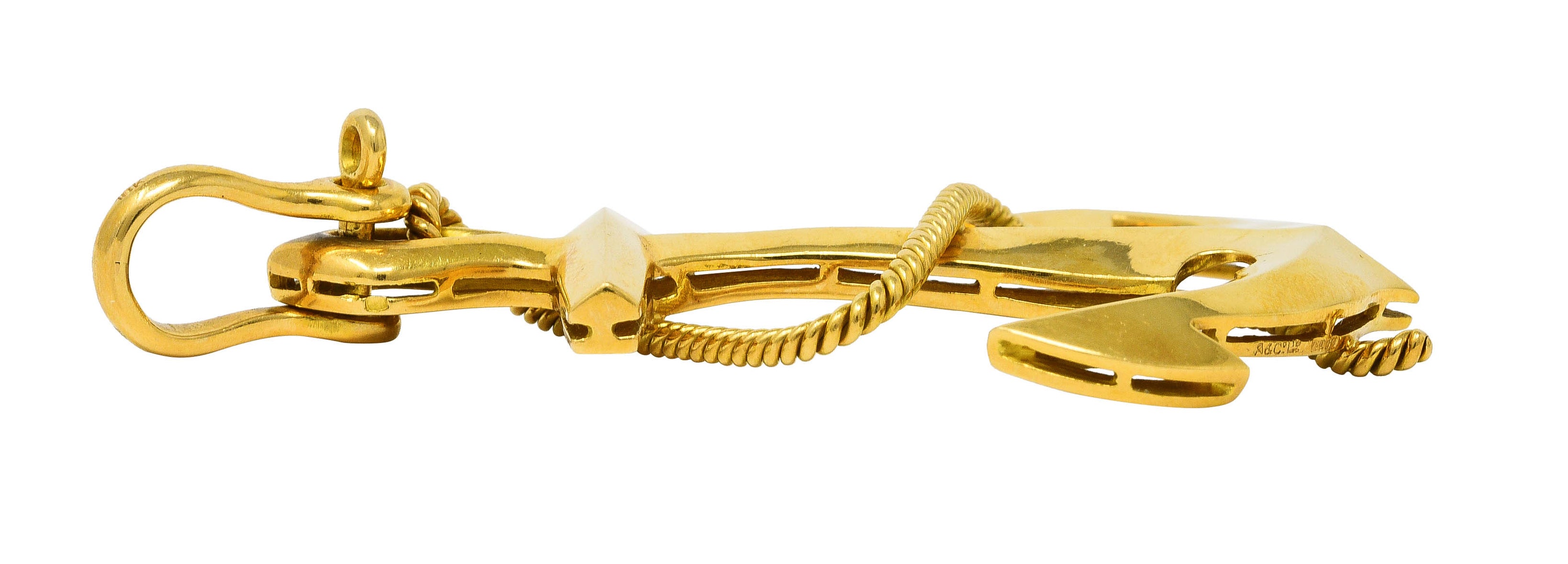 Asprey 1977 Vintage British 18 Karat Yellow Gold Unisex Anchor Pendant Wilson's Estate Jewelry