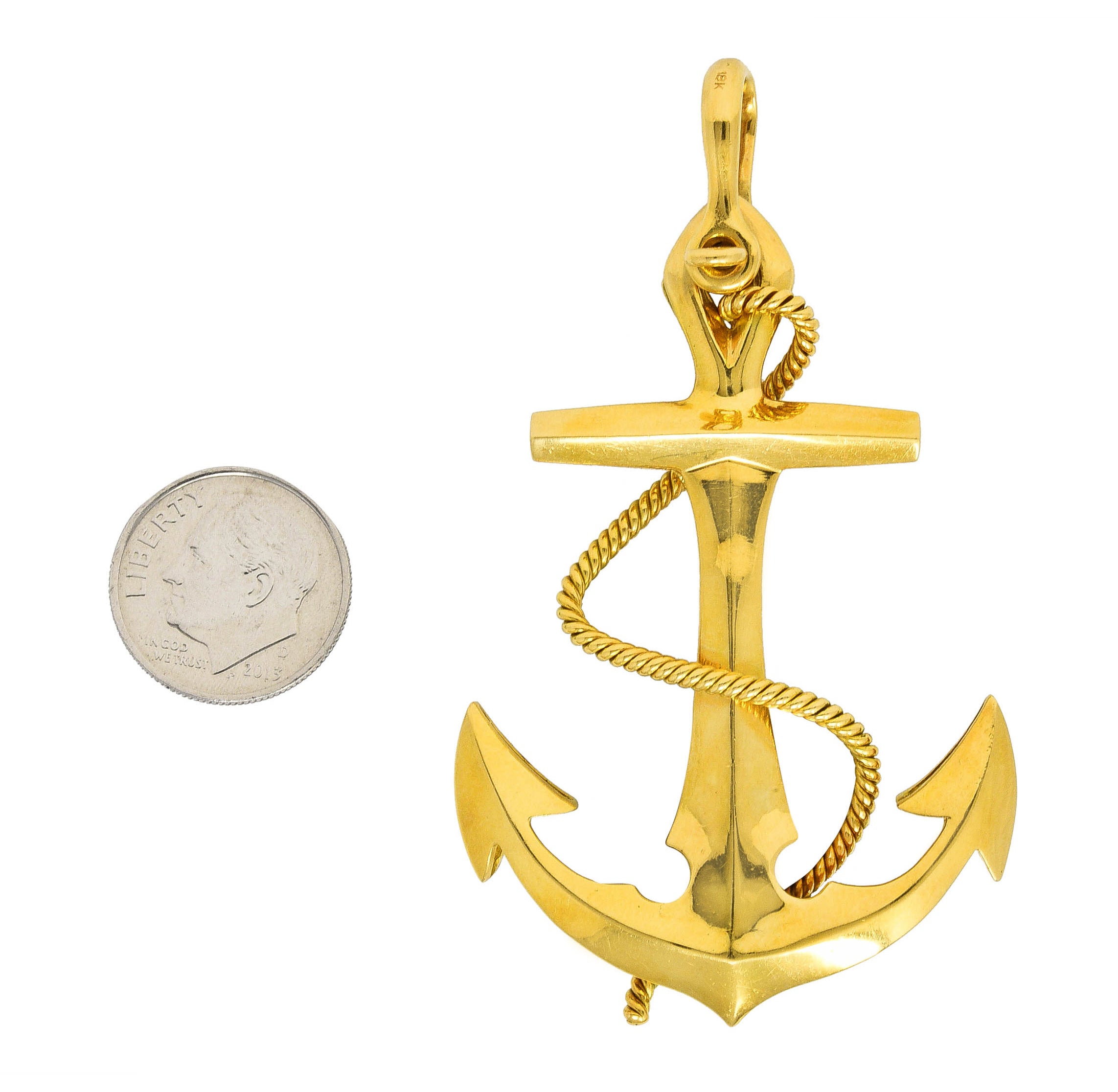 Asprey 1977 Vintage British 18 Karat Yellow Gold Unisex Anchor Pendant Wilson's Estate Jewelry