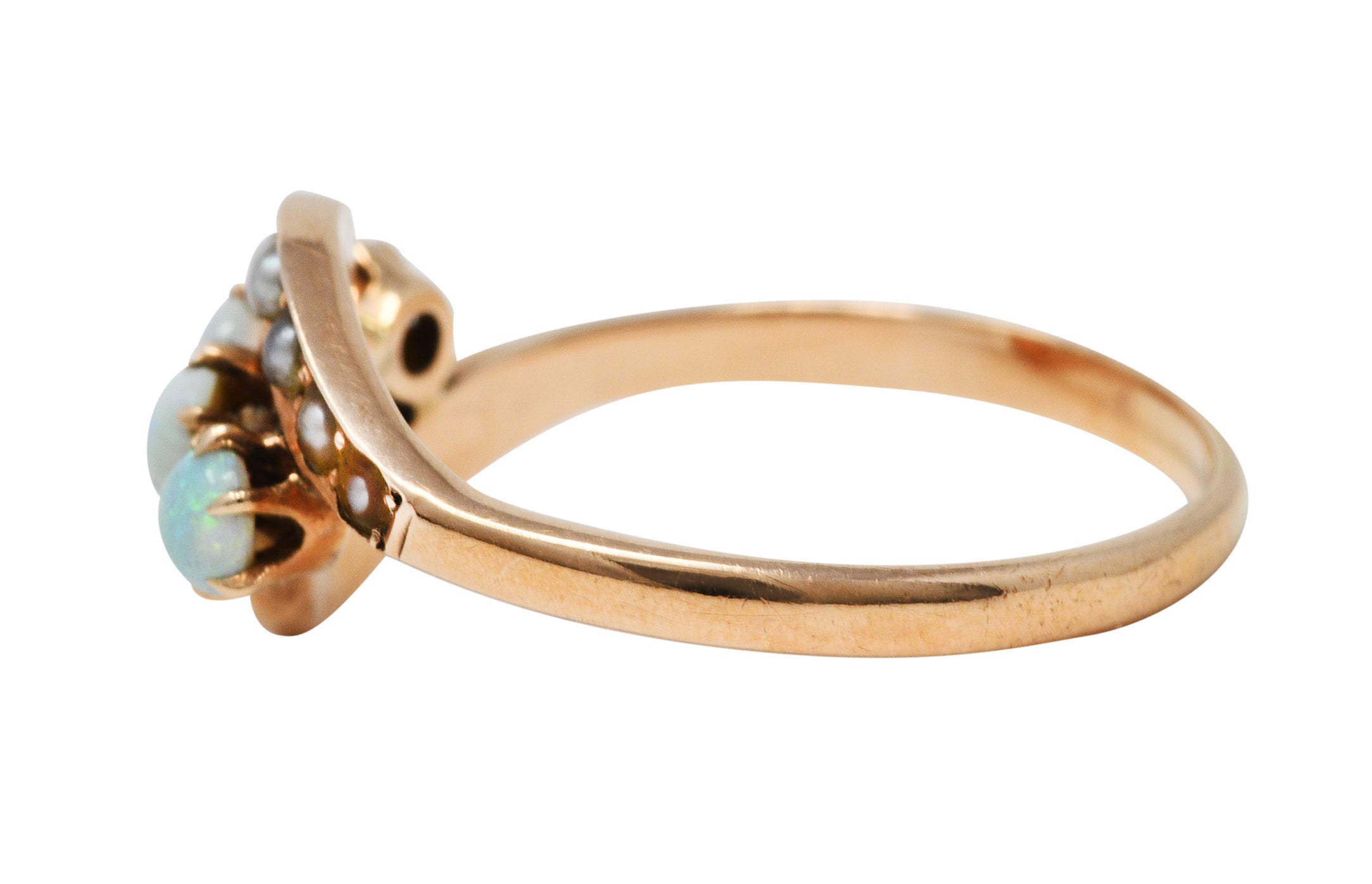 Victorian Opal Seed Pearl 10 Karat Rose Gold Bypass RingRing - Wilson's Estate Jewelry