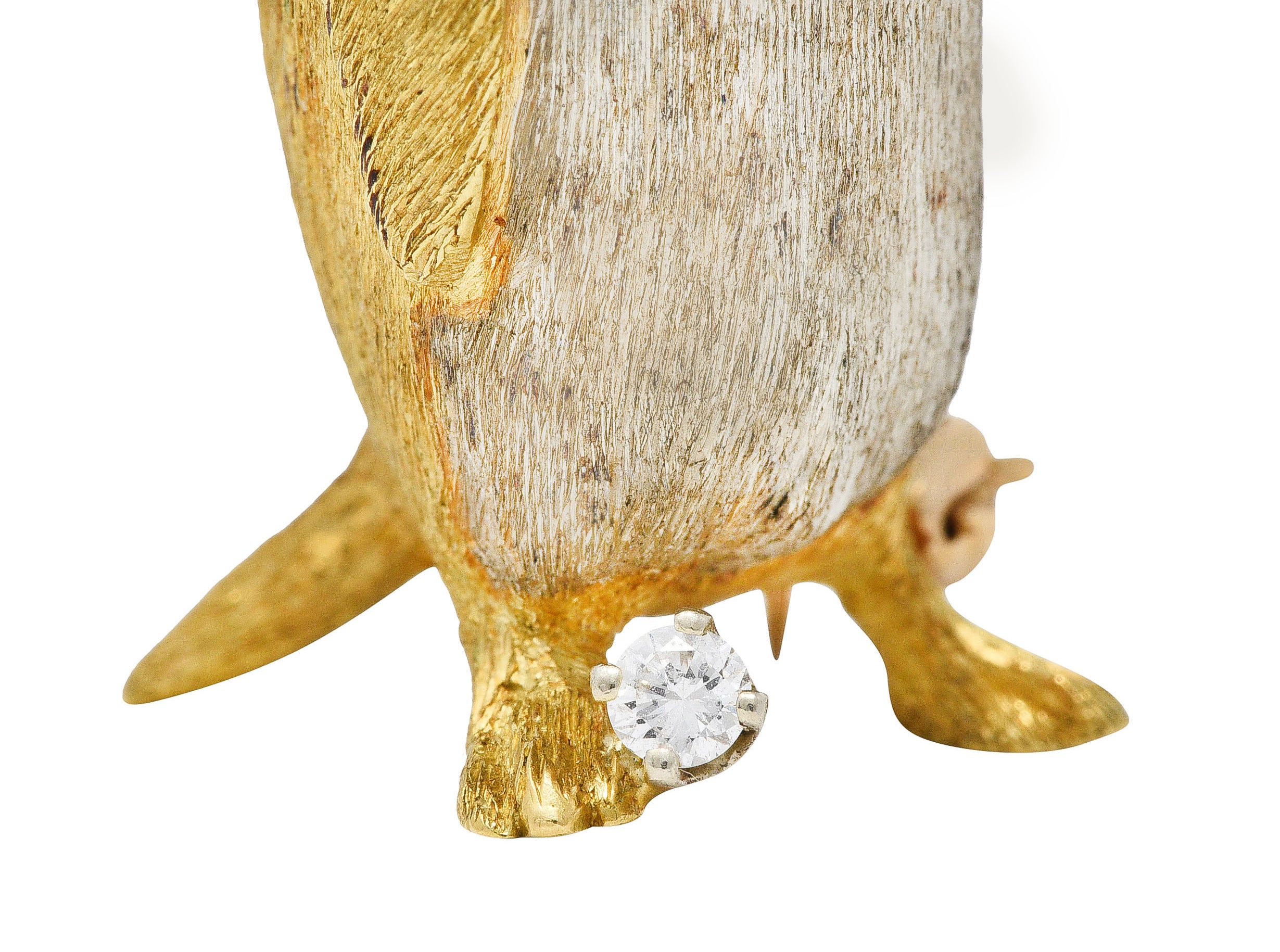 George Lederman Vintage Diamond Ruby 18 Karat Two-Tone Gold Penguin Brooch Wilson's Estate Jewelry