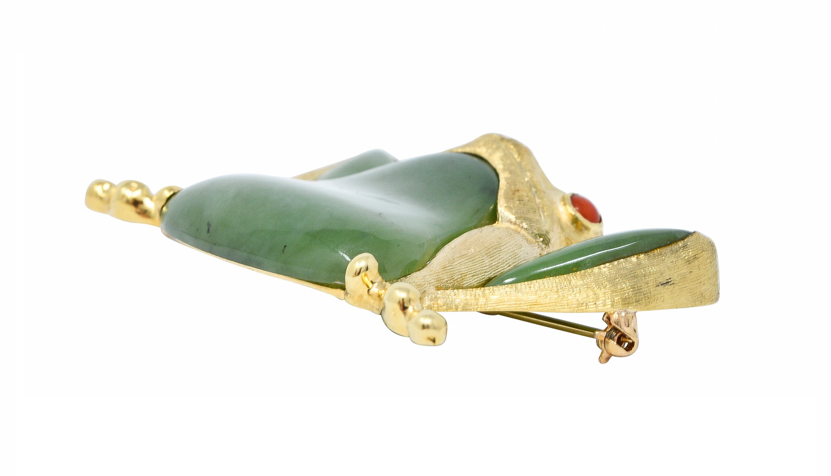 Large 1960's Vintage Jade Carnelian 14 Karat Gold Frog BroochBrooch - Wilson's Estate Jewelry