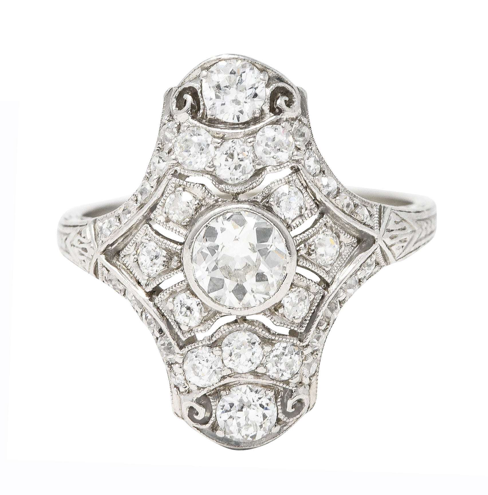 Art Deco 1.23 CTW Diamond Platinum Dinner Ring Wilson's Estate Jewelry