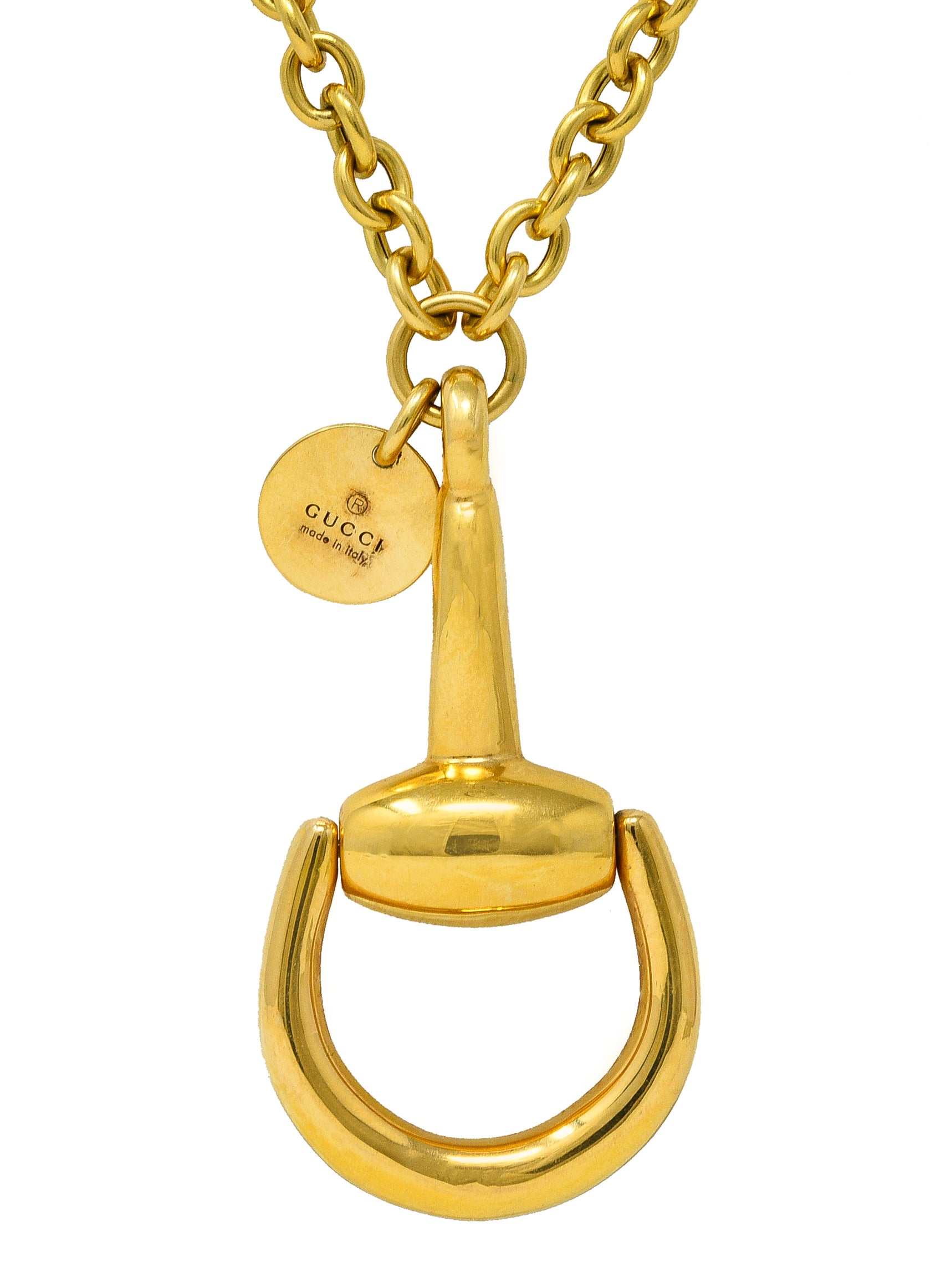 Gucci 18 Karat Yellow Gold Horsebit Pendant Vintage Necklace Wilson's Estate Jewelry