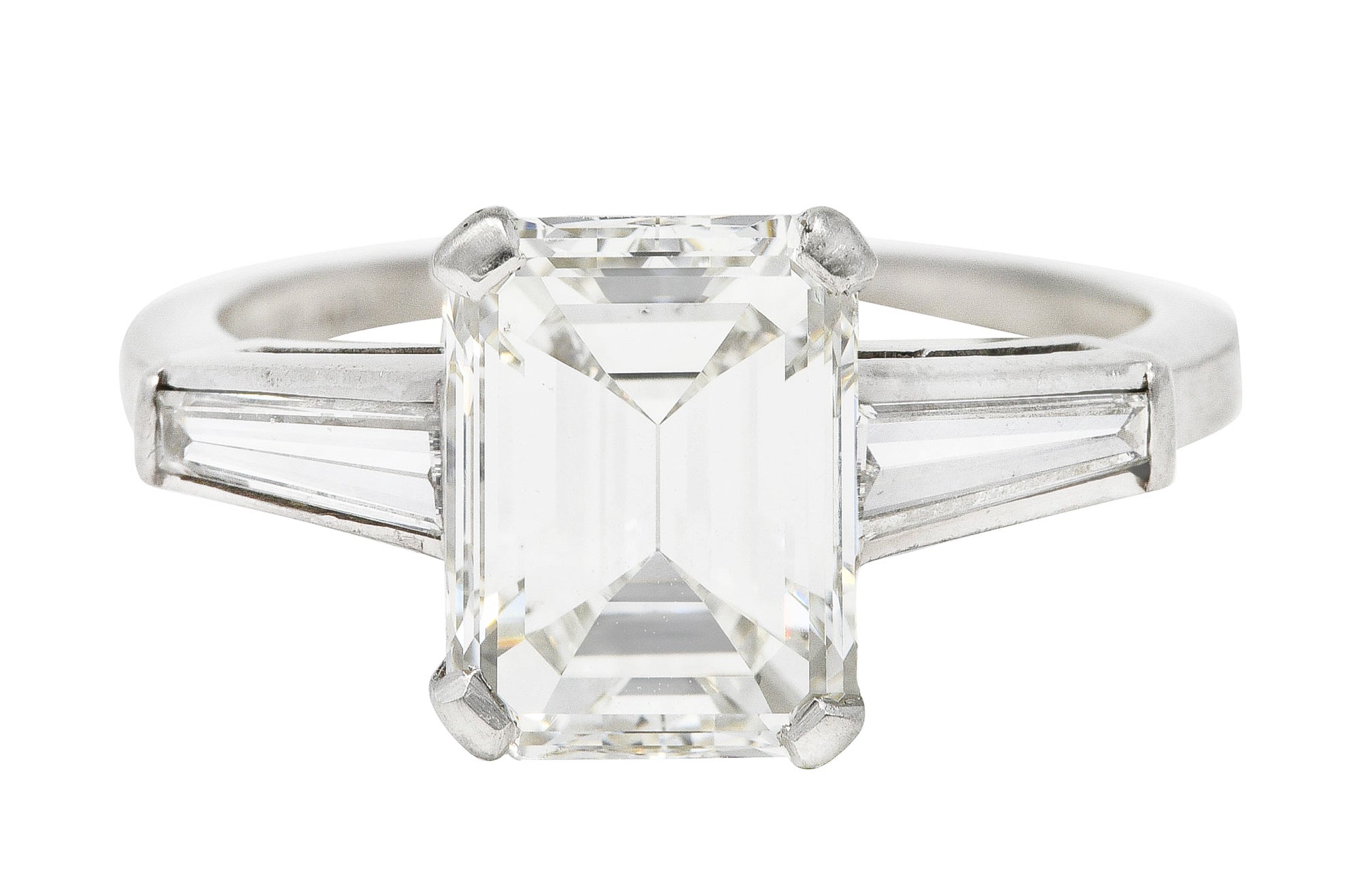 Mid-Century 2.22 CTW Emerald Cut Diamond Platinum Engagement Ring GIA Wilson's Estate Jewelry