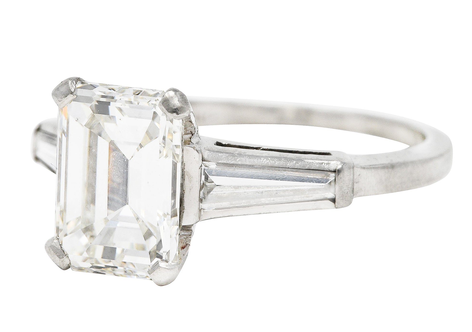 Mid-Century 2.22 CTW Emerald Cut Diamond Platinum Engagement Ring GIA Wilson's Estate Jewelry
