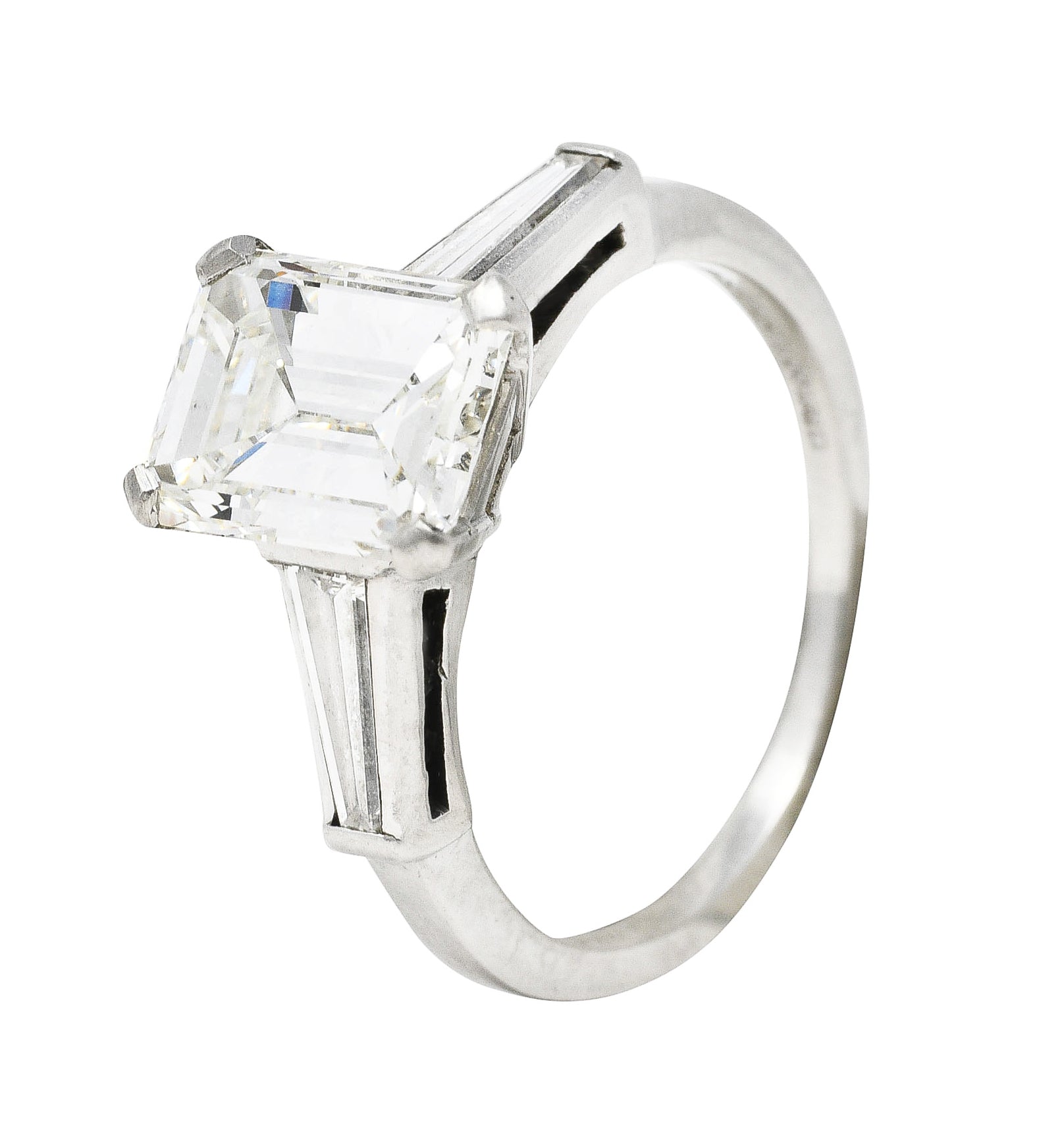 Mid-Century 2.22 CTW Emerald Cut Diamond Platinum Engagement Ring GIA Wilson's Estate Jewelry