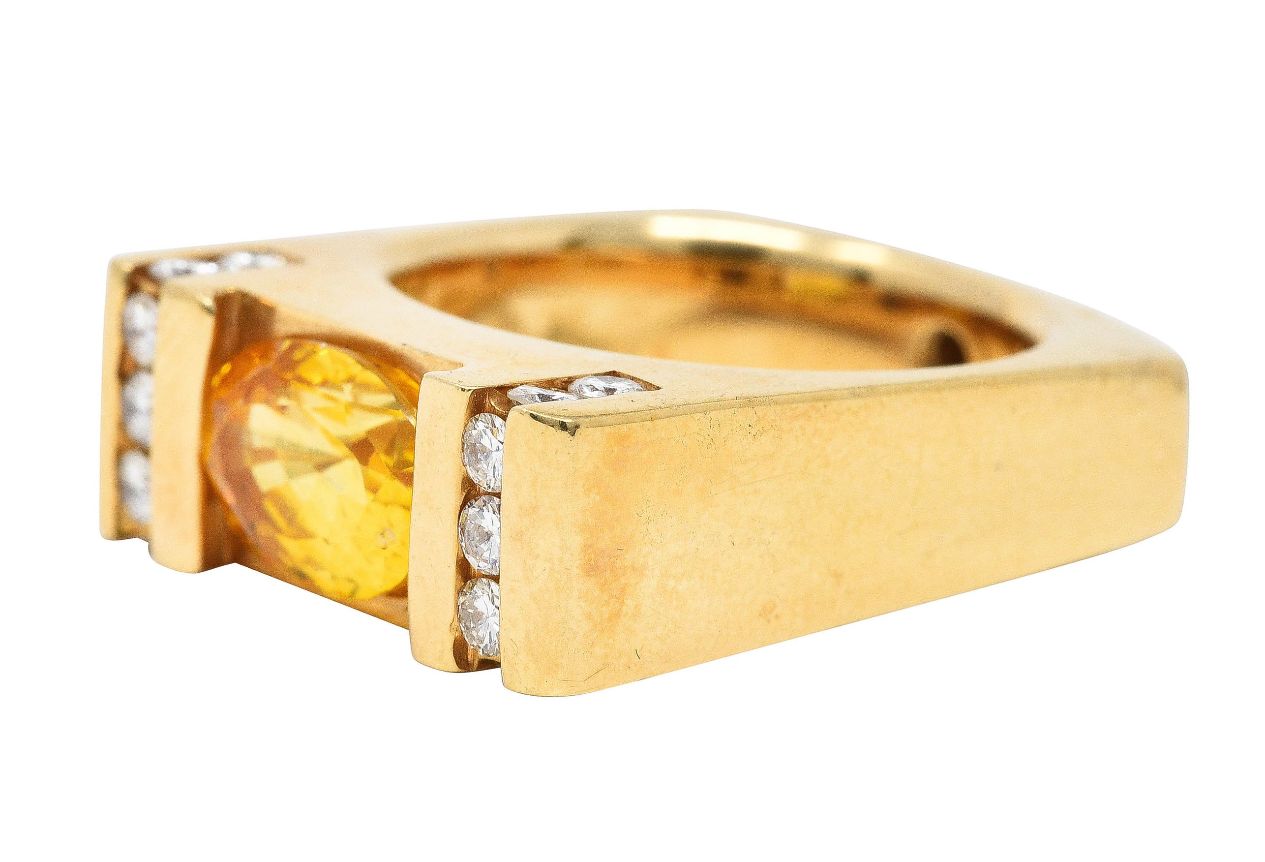 Modern 3.45 CTW Yellow Sapphire Diamond 14 Karat Gold Cushion Band RingRing - Wilson's Estate Jewelry