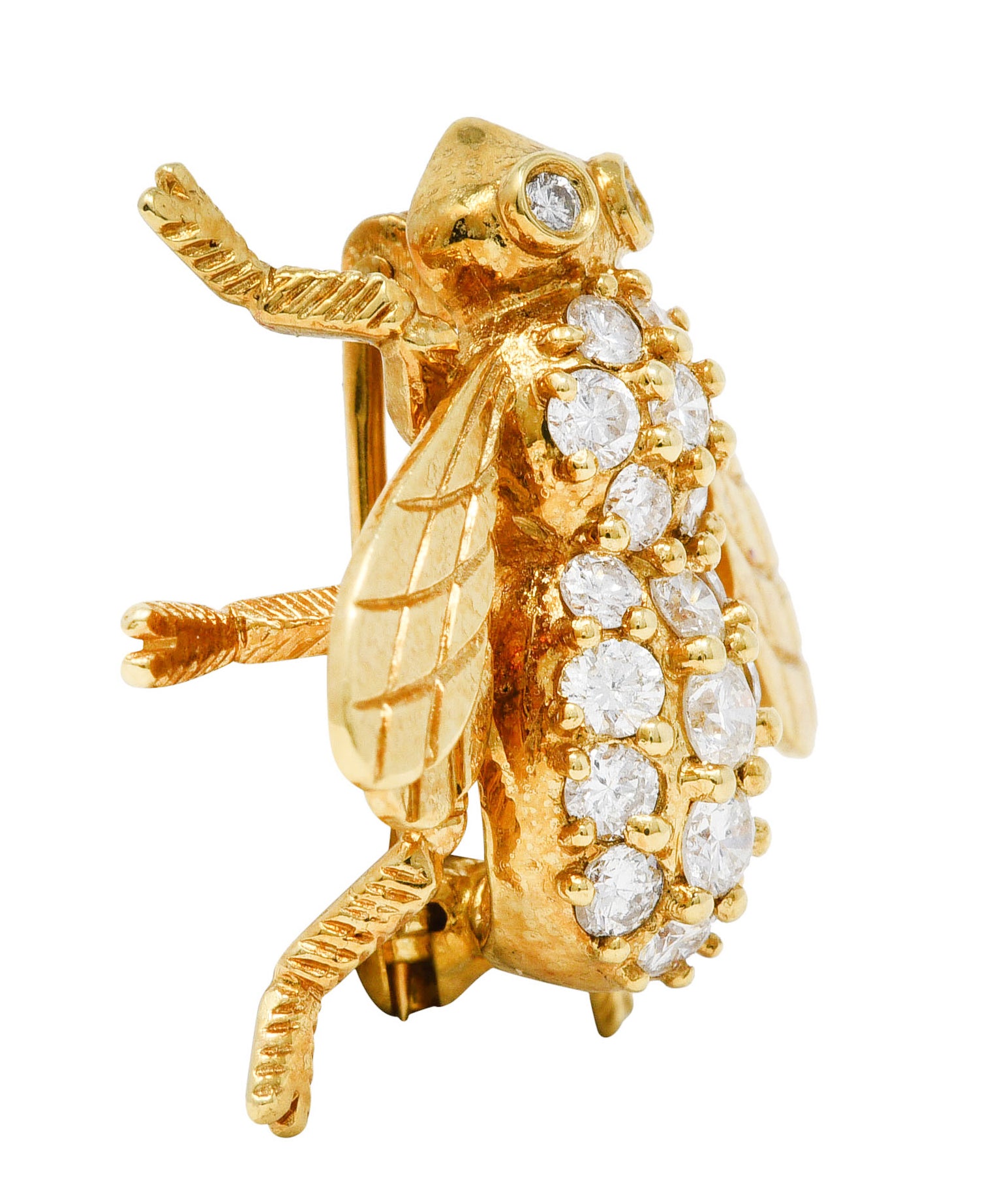 1980's Vintage 0.90 CTW Diamond 18 Karat Gold British Bee BroochBrooch - Wilson's Estate Jewelry