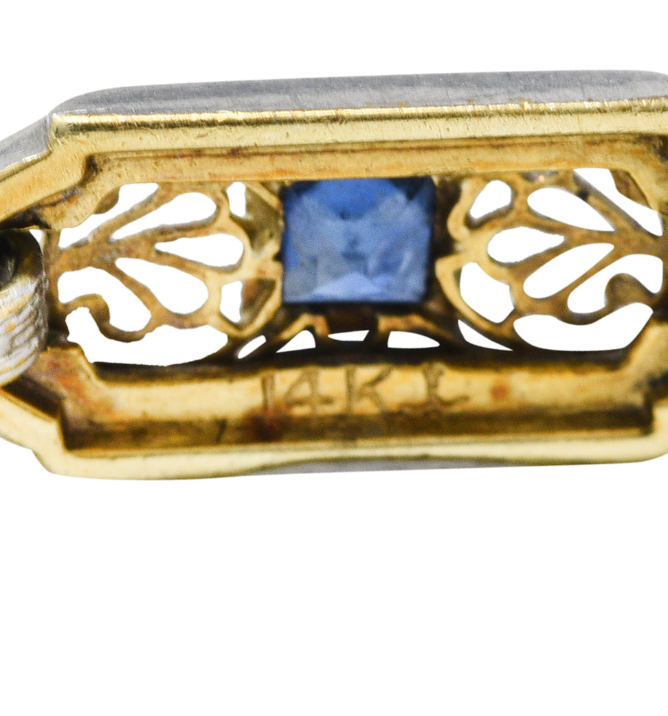 Krementz Art Deco 1.00 CTW Diamond Sapphire Camphor Glass Two-Tone 14 Karat Gold Link Braceletbracelet - Wilson's Estate Jewelry