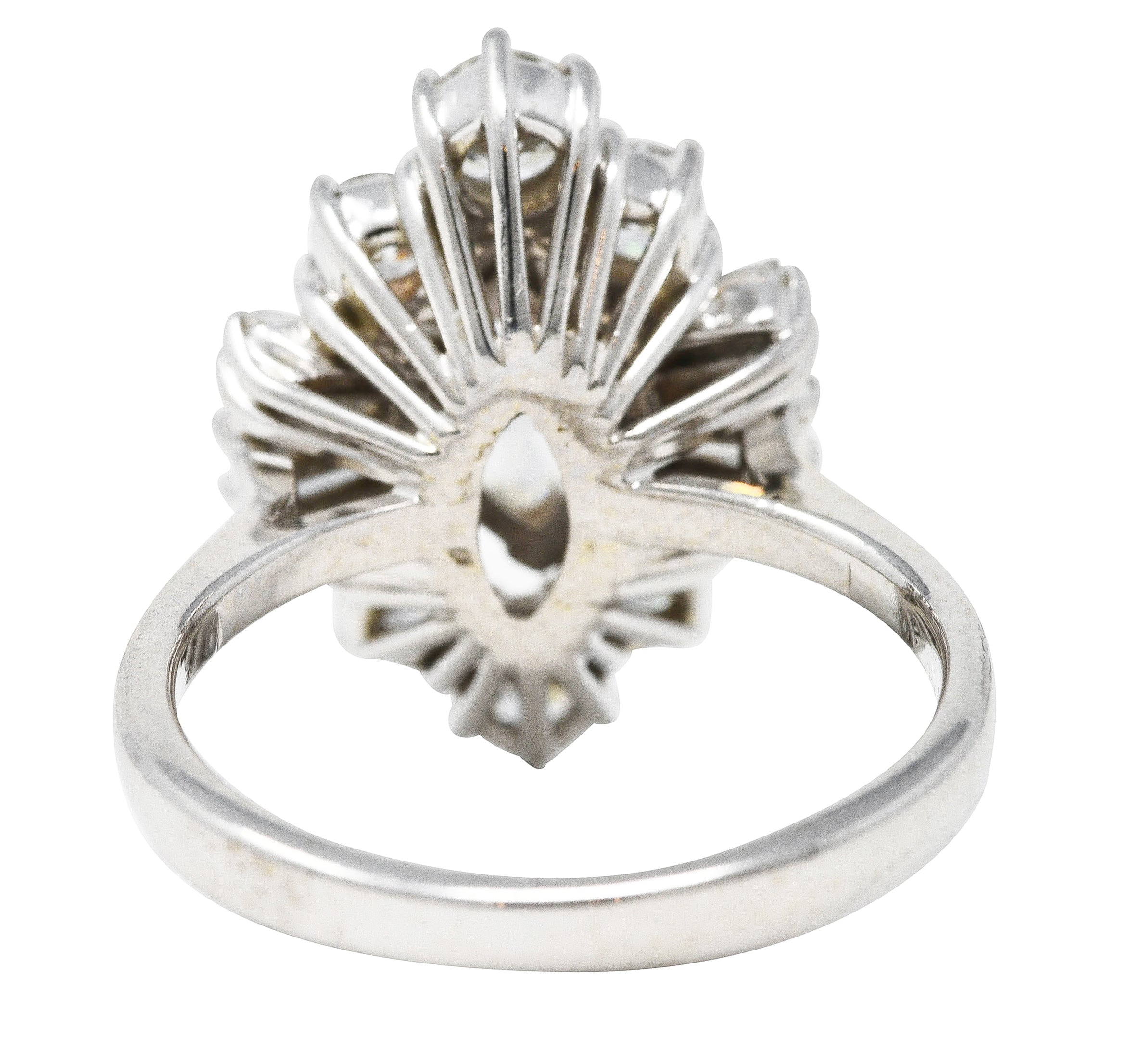 1950's Mid-Century Marquise Diamond 14 Karat White Gold Cluster Engagement Ring Wilson's Estate Jewelry