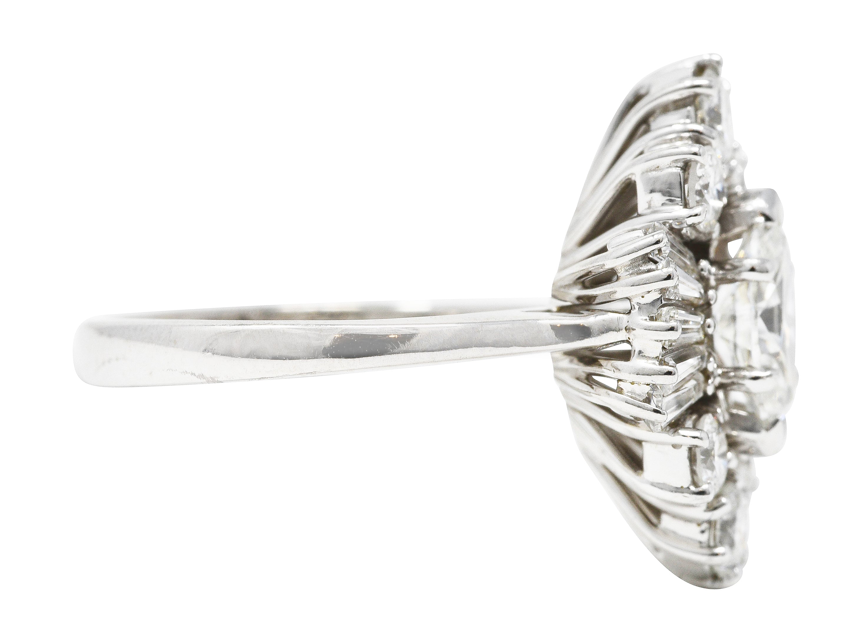 1950's Mid-Century Marquise Diamond 14 Karat White Gold Cluster Engagement Ring Wilson's Estate Jewelry