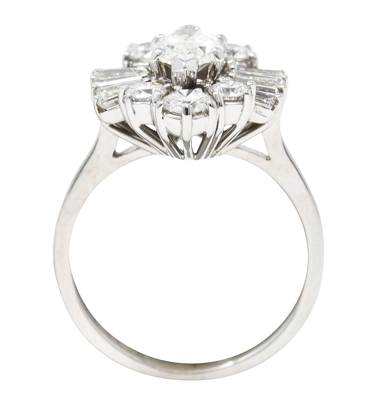 1950's Mid-Century Marquise Diamond 14 Karat White Gold Cluster Engagement Ring Wilson's Estate Jewelry