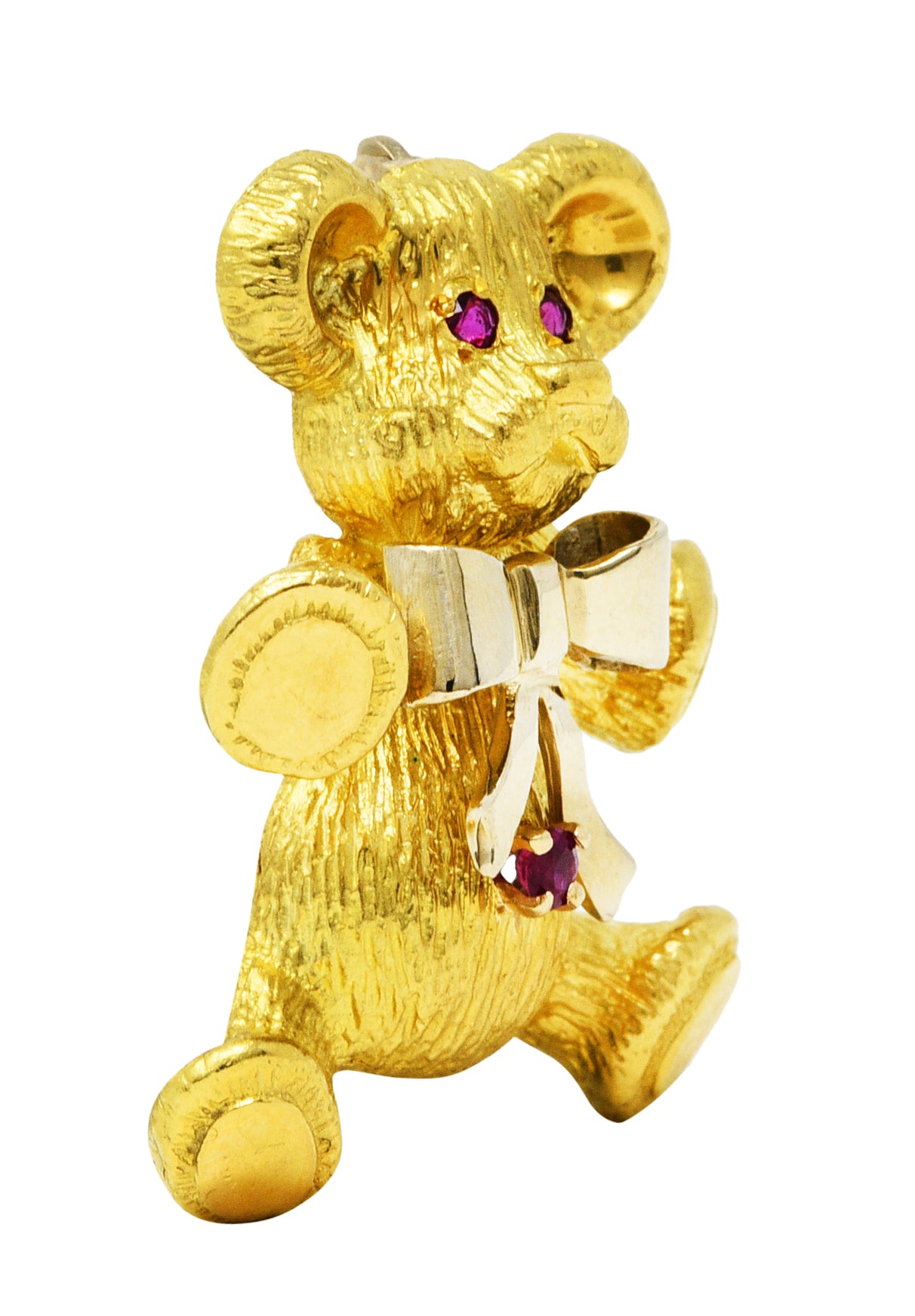 1970's Vintage Ruby 18 Karat Two-Tone Gold Teddy Bear BroochBrooch - Wilson's Estate Jewelry