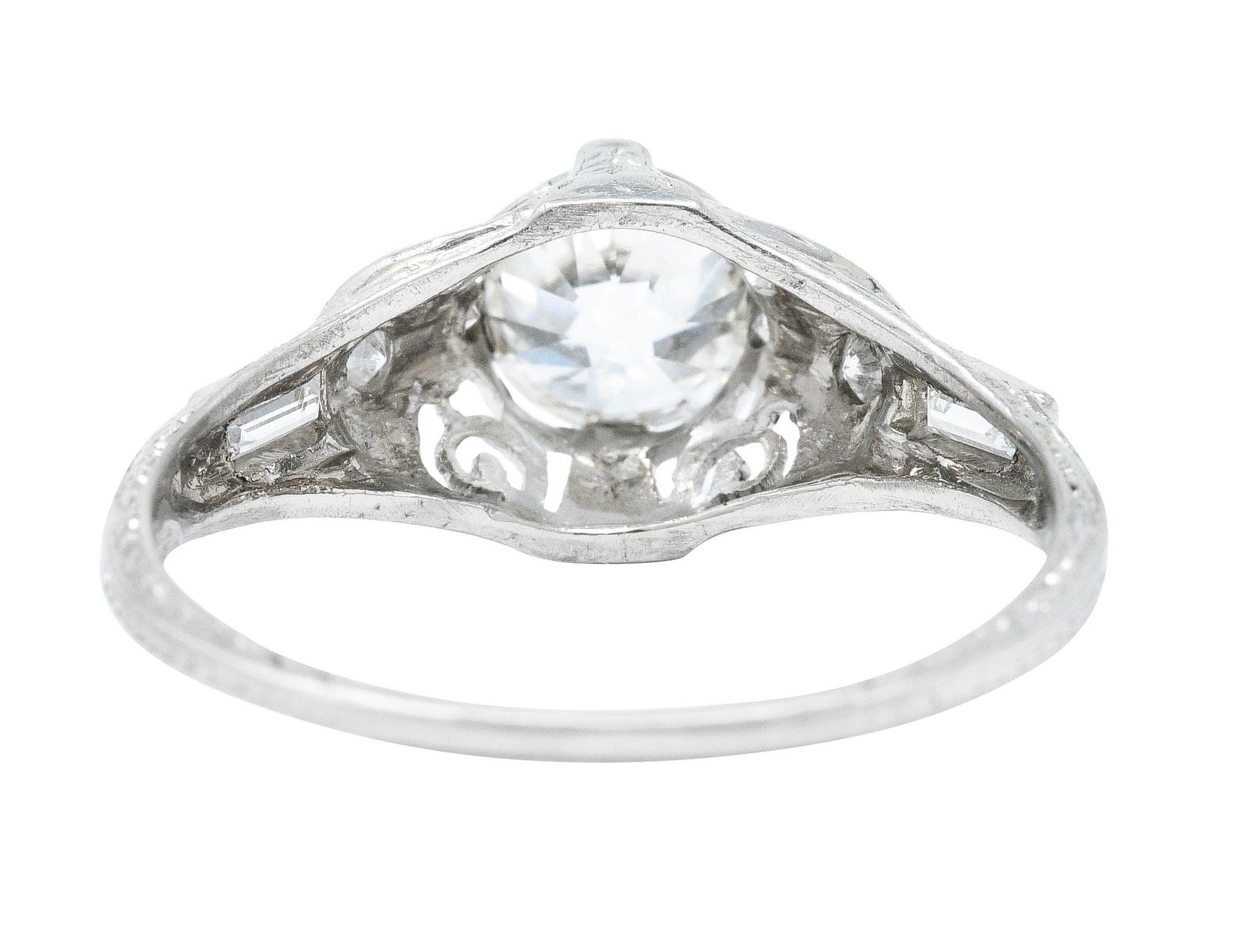 Art Deco 1.09 CTW Diamond Platinum Scrolled Volute Engagement Ring GIARing - Wilson's Estate Jewelry