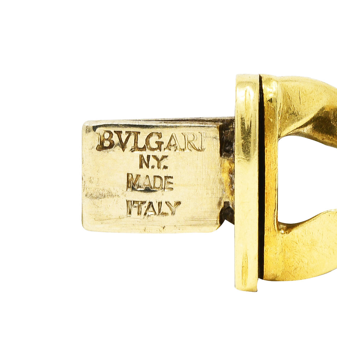 Bulgari 18 Karat Yellow Gold Steel Two-Tone Curb Link Chain Vintage Unisex Bracelet Wilson's Estate Jewelry