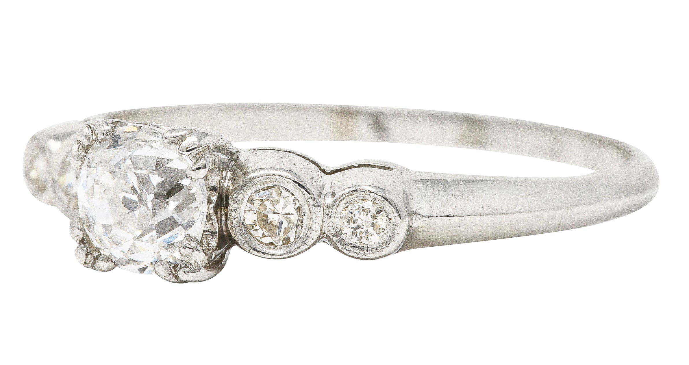 .11111 SH 1930's Art Deco 0.64 CTW Diamond Platinum Five Stone Engagement Ring GIA Wilson's Estate Jewelry