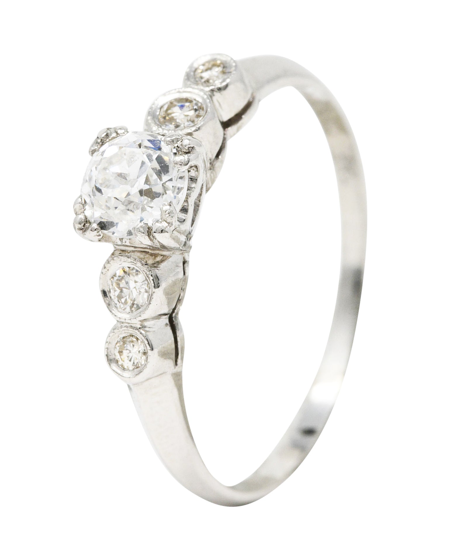 .11111 SH 1930's Art Deco 0.64 CTW Diamond Platinum Five Stone Engagement Ring GIA Wilson's Estate Jewelry