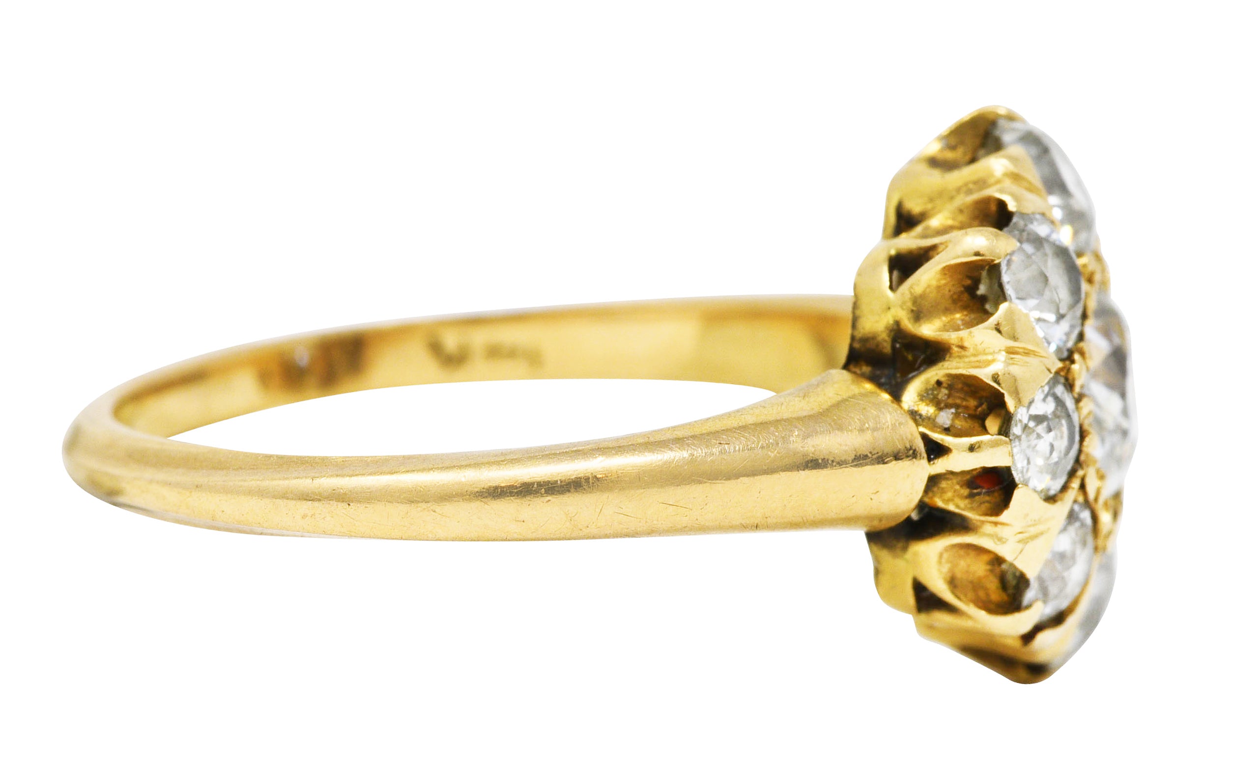 .11111 SH 1880's Victorian 1.50 CTW Old Mine Diamond 14 Karat Yellow Gold Cluster Ring Wilson's Estate Jewelry