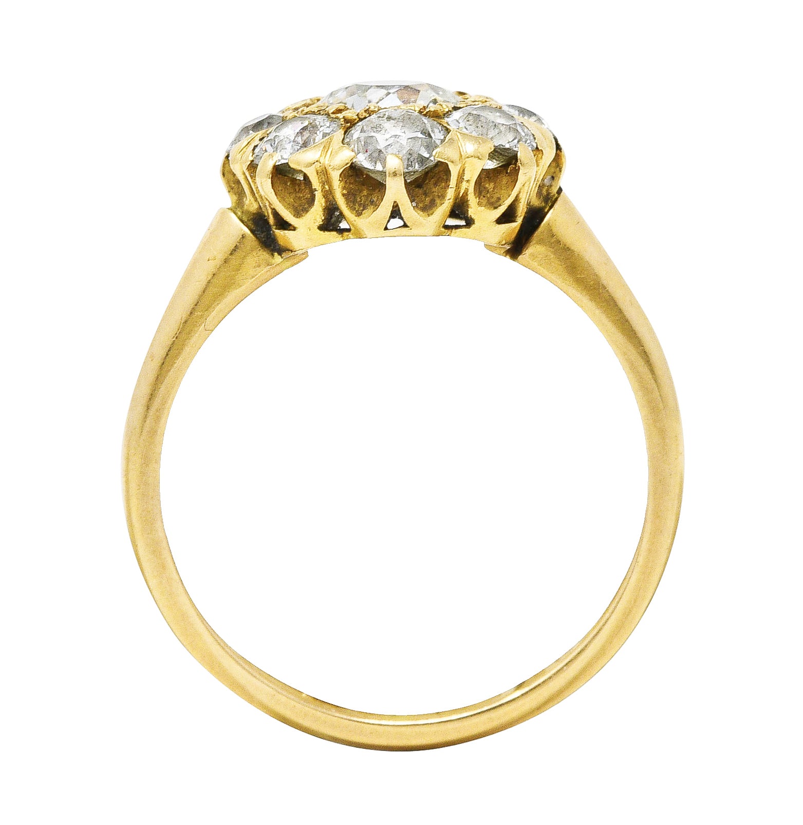 .11111 SH 1880's Victorian 1.50 CTW Old Mine Diamond 14 Karat Yellow Gold Cluster Ring Wilson's Estate Jewelry