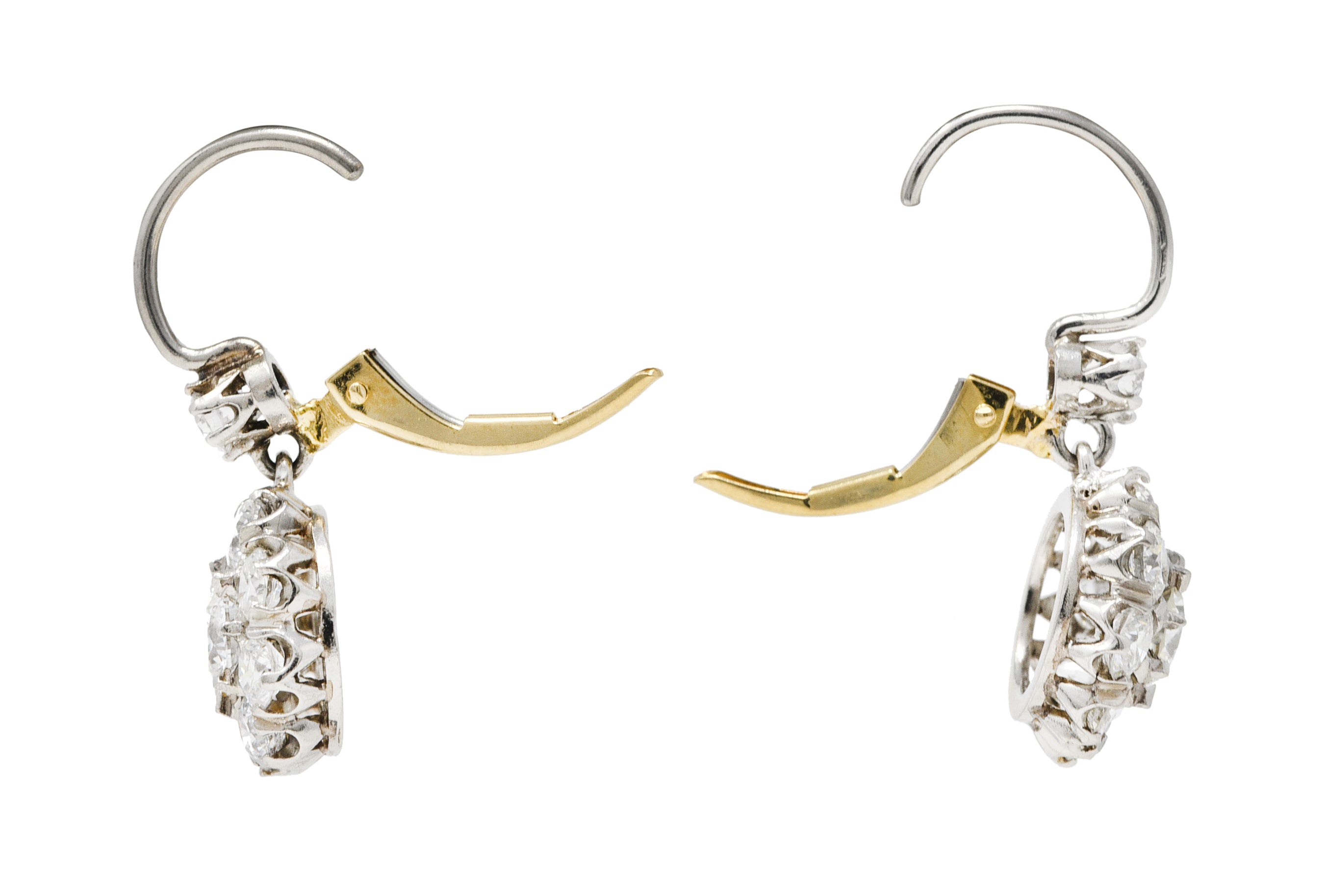 Mid-Century 2.80 CTW Diamond Platinum 14 Karat Gold Cluster Vintage Drop Earrings Wilson's Estate Jewelry