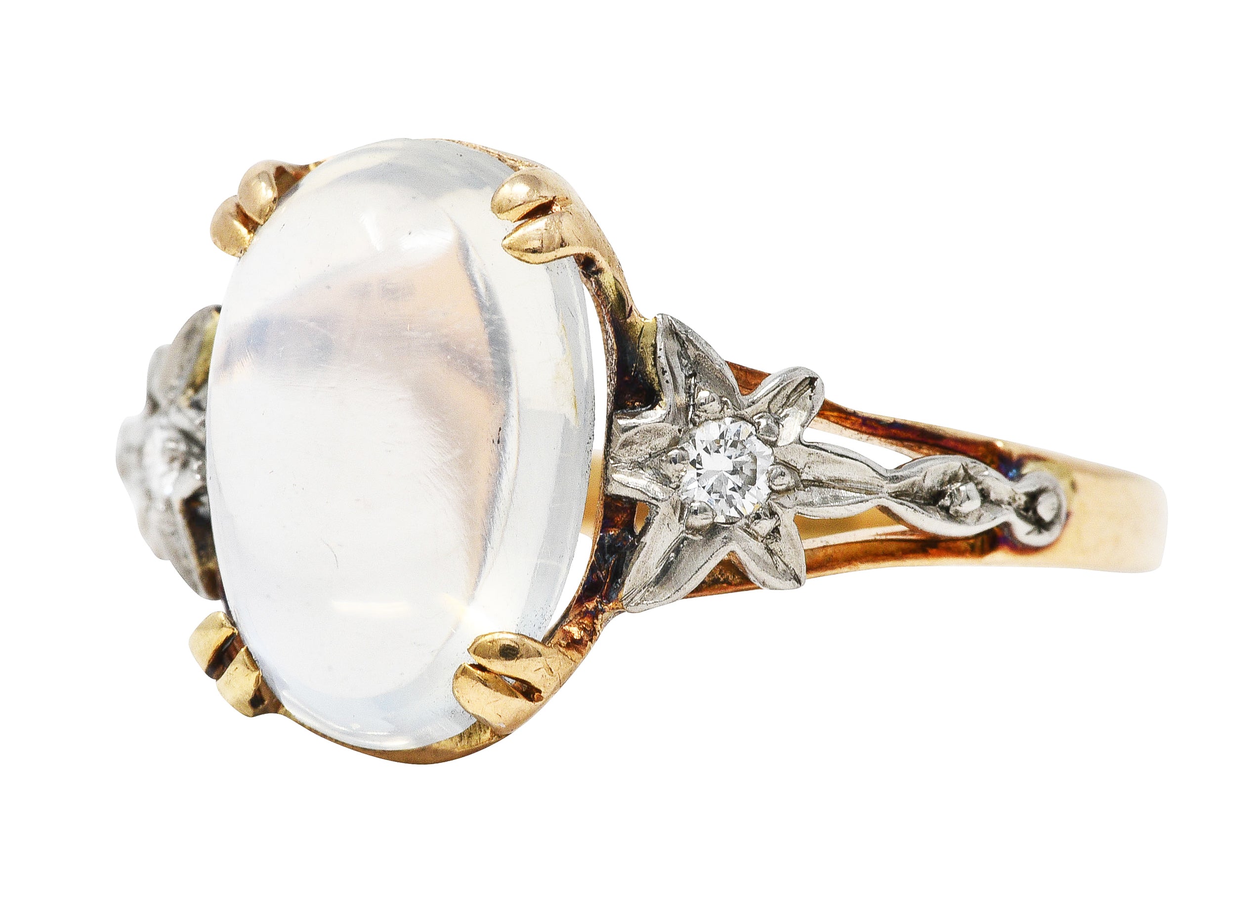 Retro Moonstone Diamond Platinum 14 Karat Rose Gold Gemstone Vintage Ring Wilson's Estate Jewelry