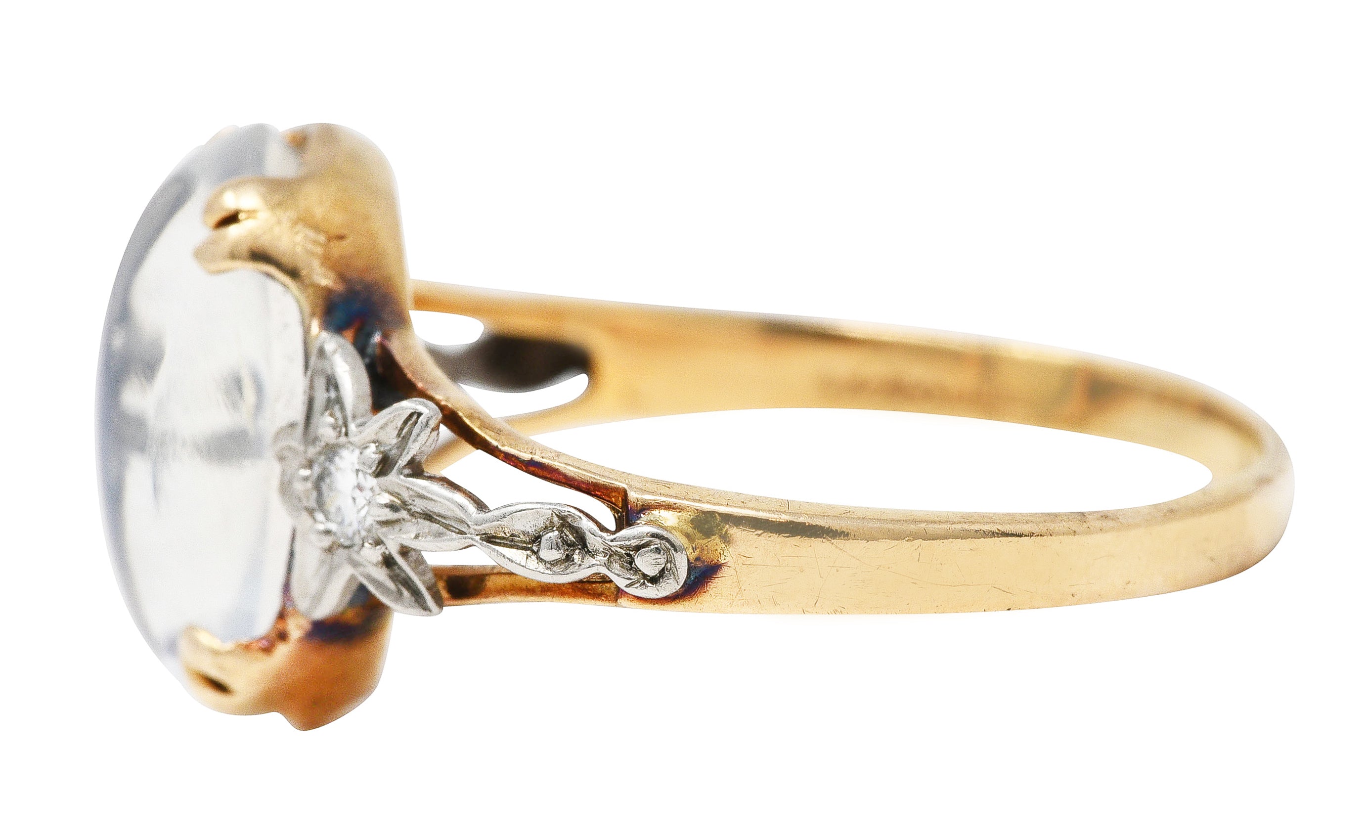Retro Moonstone Diamond Platinum 14 Karat Rose Gold Gemstone Vintage Ring Wilson's Estate Jewelry