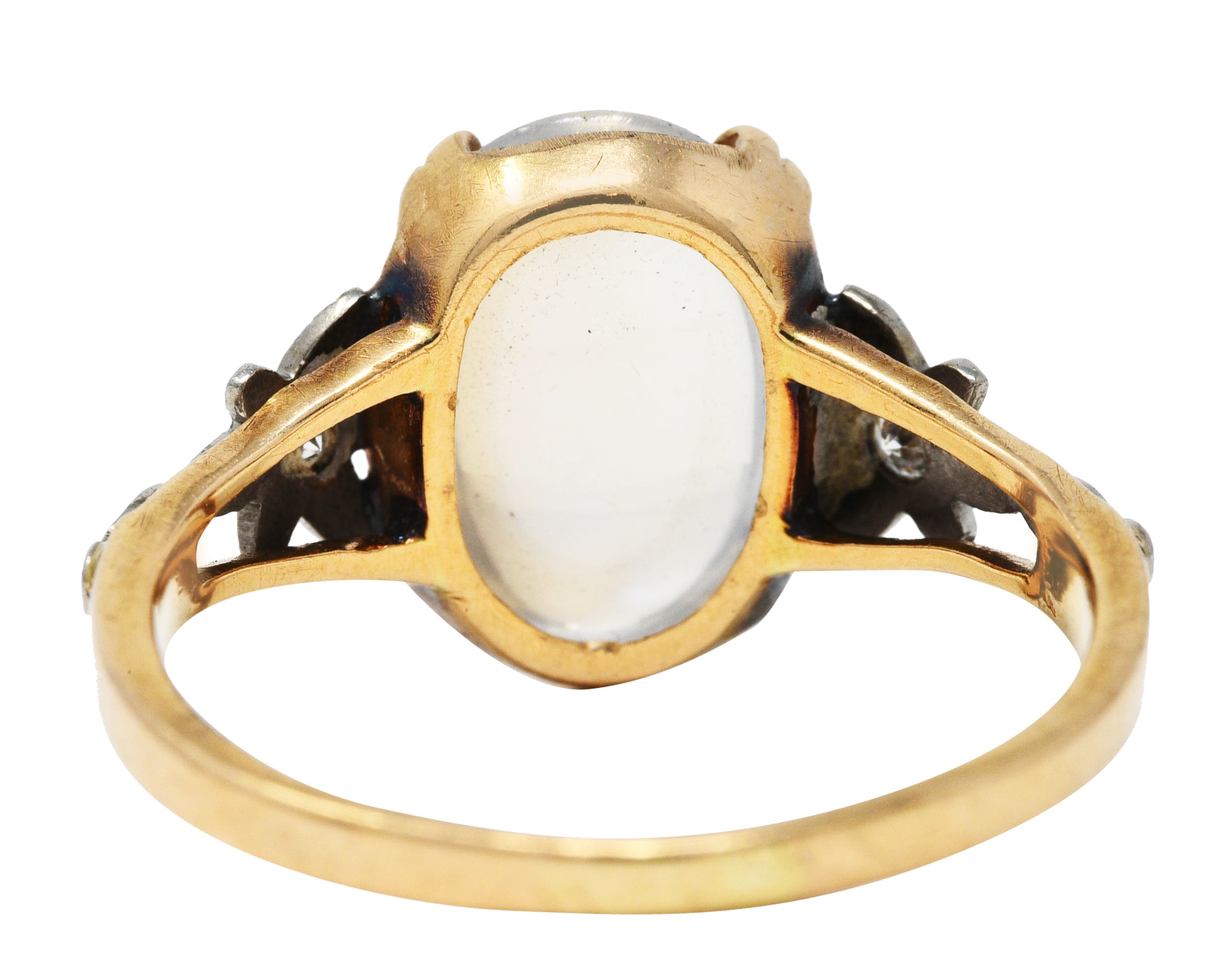 Retro Moonstone Diamond Platinum 14 Karat Rose Gold Gemstone Vintage Ring Wilson's Estate Jewelry