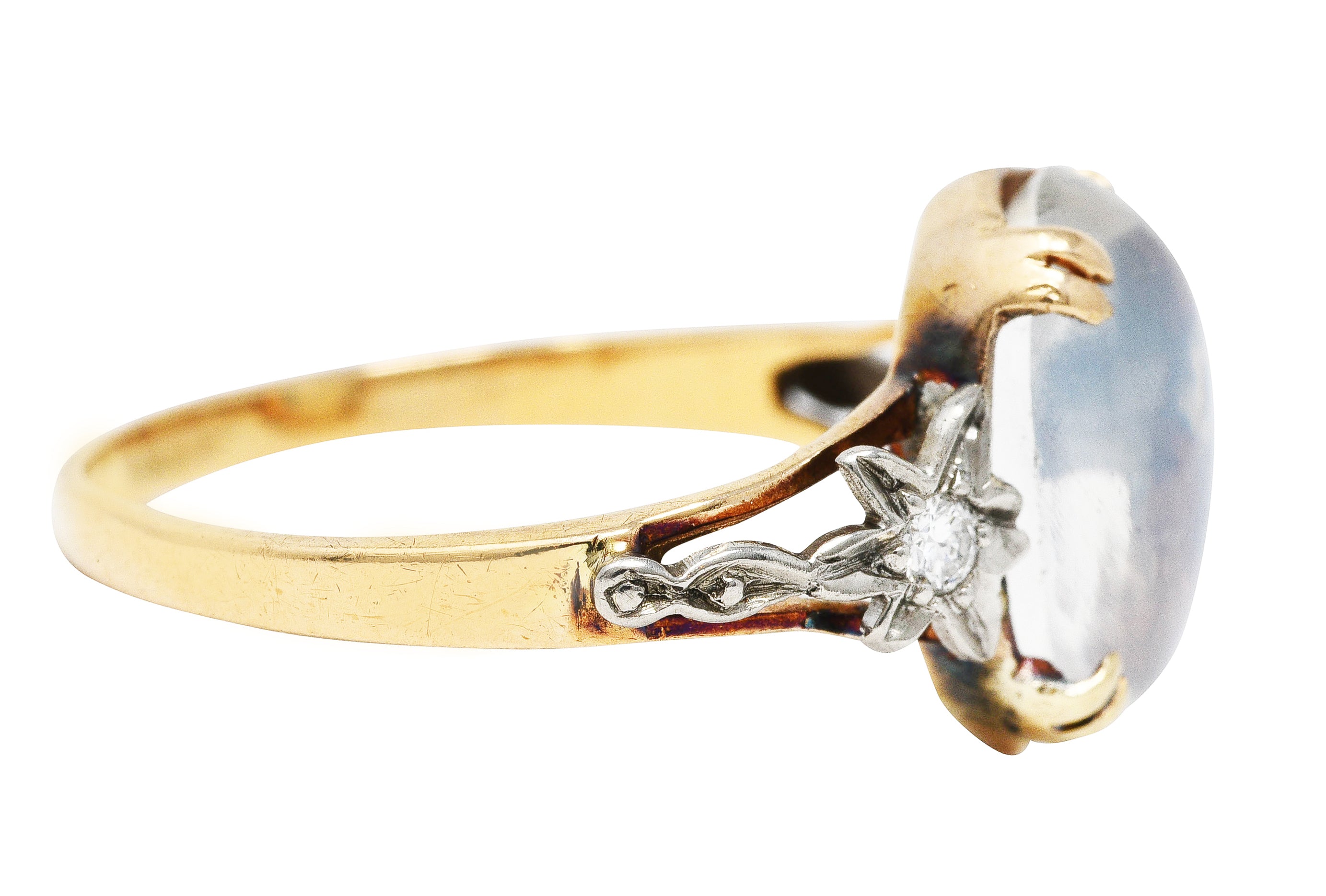 Retro Moonstone Diamond Platinum 14 Karat Rose Gold Gemstone Vintage Ring Wilson's Estate Jewelry