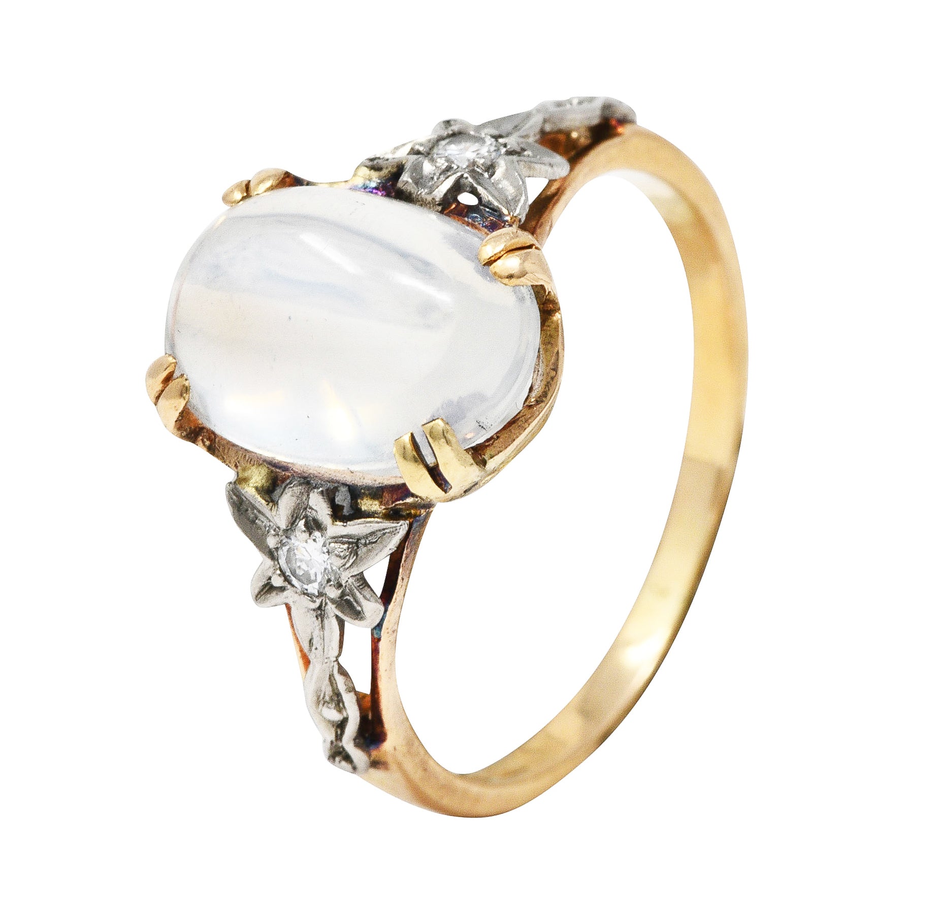Retro Moonstone Diamond Platinum 14 Karat Rose Gold Gemstone Vintage Ring Wilson's Estate Jewelry