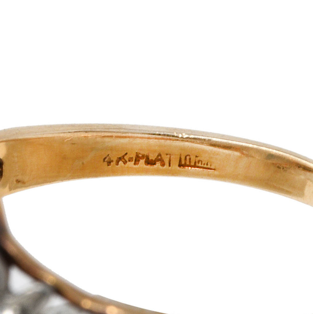 Retro Moonstone Diamond Platinum 14 Karat Rose Gold Gemstone Vintage Ring Wilson's Estate Jewelry