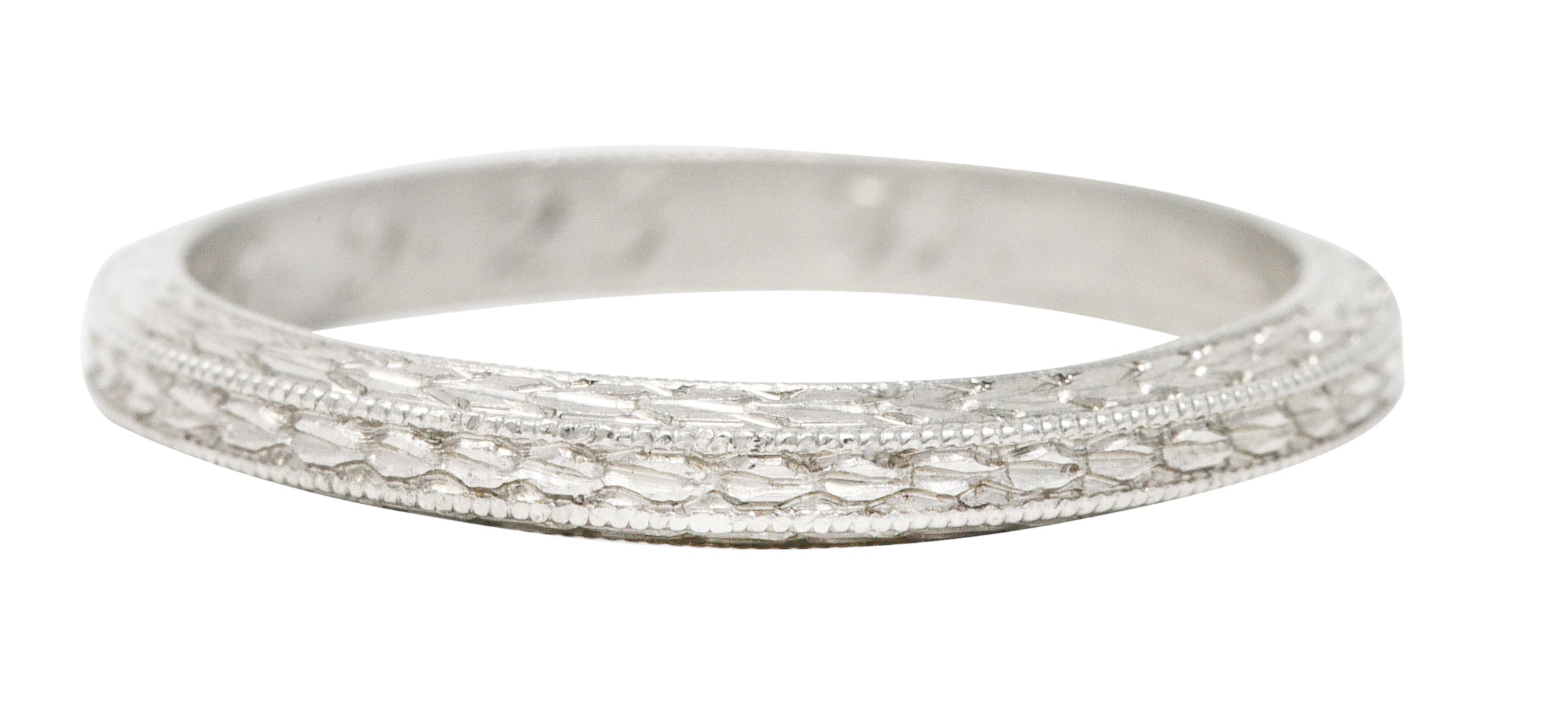 1920's H. Oppenheimer Co. Art Deco Platinum Engraved Wheat Band Ring Wilson's Estate Jewelry