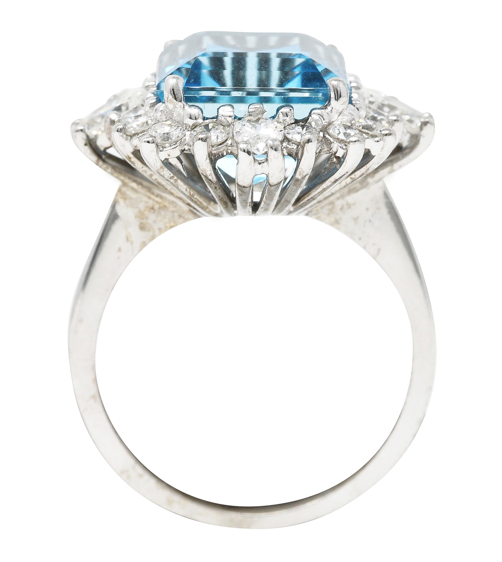 Vintage 8.05 CTW Aquamarine Diamond 14 Karat White Gold Cluster Ring Wilson's Estate Jewelry