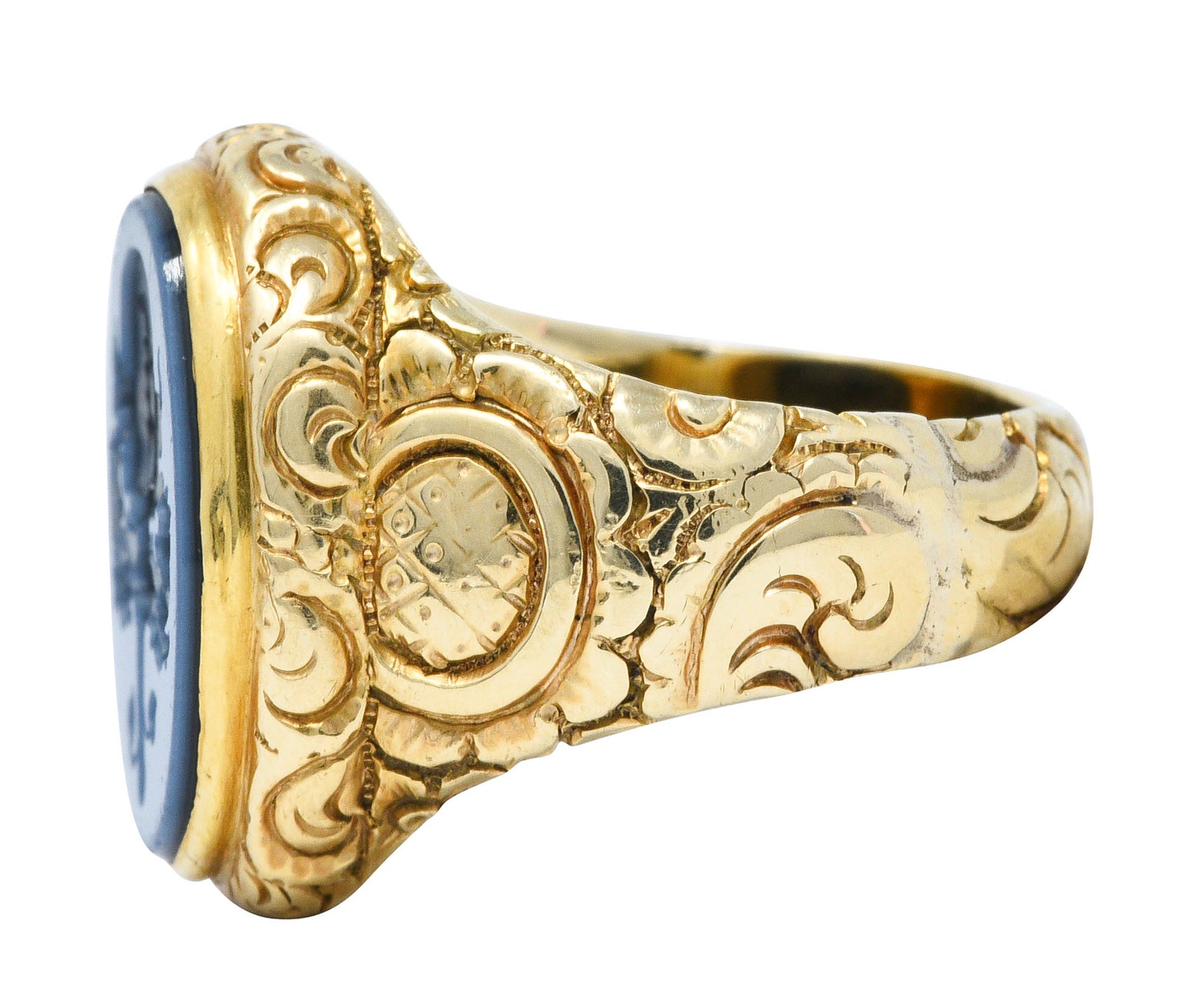 Art Nouveau Onyx Agate 14 Karat Gold Heraldry Signet RingRing - Wilson's Estate Jewelry
