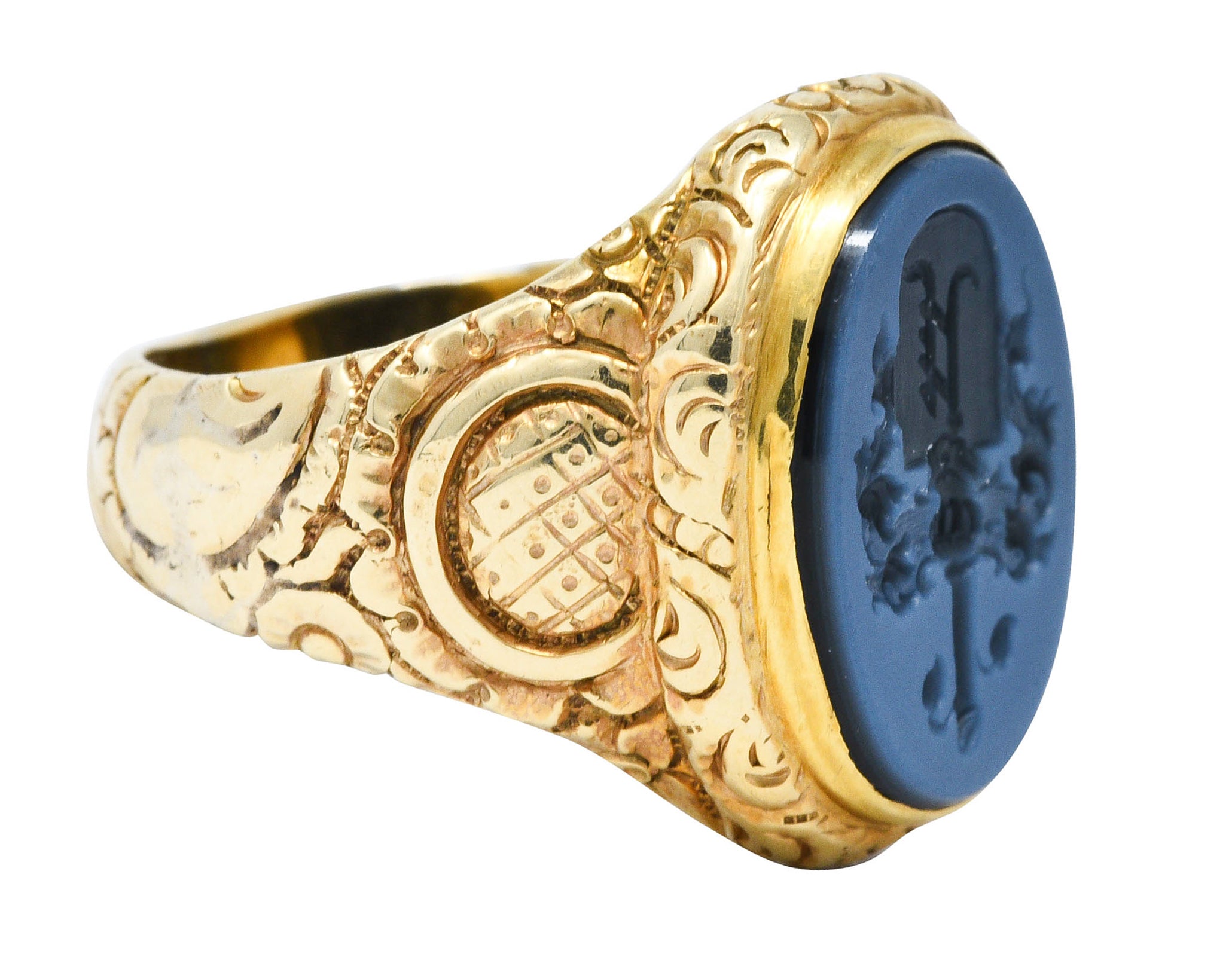 Art Nouveau Onyx Agate 14 Karat Gold Heraldry Signet RingRing - Wilson's Estate Jewelry