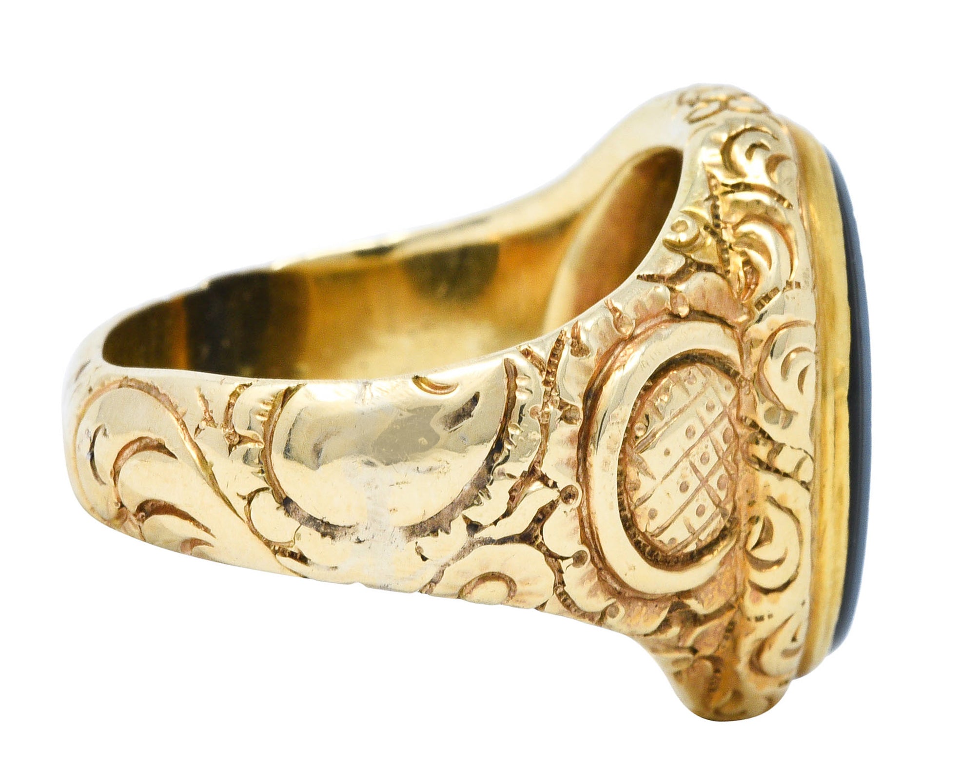 Art Nouveau Onyx Agate 14 Karat Gold Heraldry Signet RingRing - Wilson's Estate Jewelry