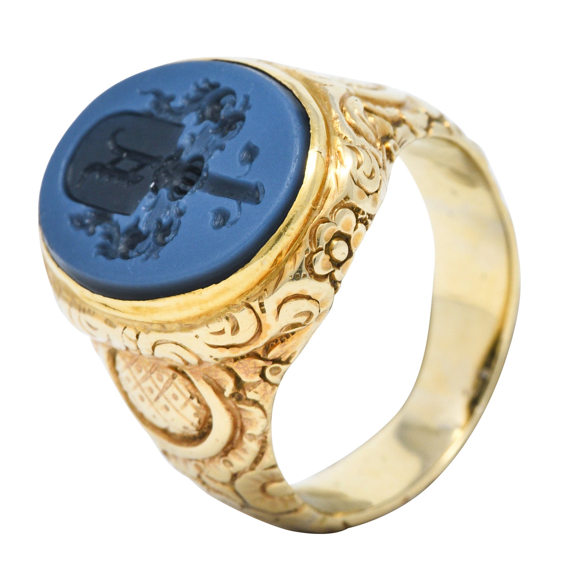 Art Nouveau Onyx Agate 14 Karat Gold Heraldry Signet RingRing - Wilson's Estate Jewelry