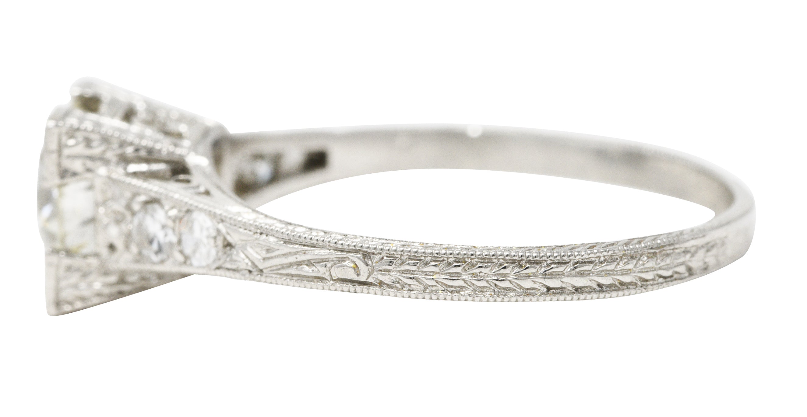 Early Art Deco Old European Cut 1.09 Diamond Platinum Heart Engagement Ring Wilson's Estate Jewelry
