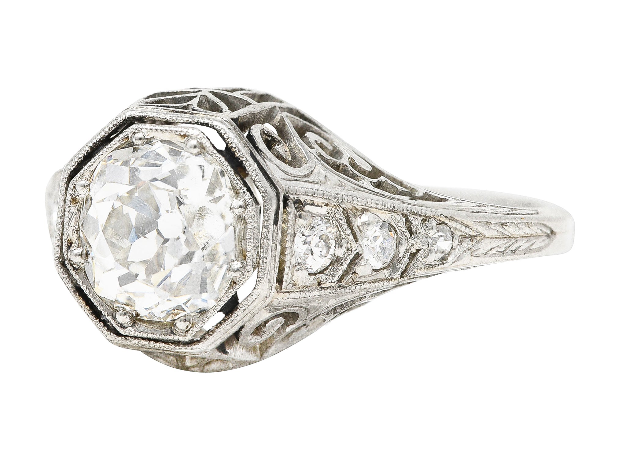 Early Art Deco 1.20 CTW Old European Cut Diamond Platinum Swirl Antique Engagement Ring Wilson's Estate Jewelry