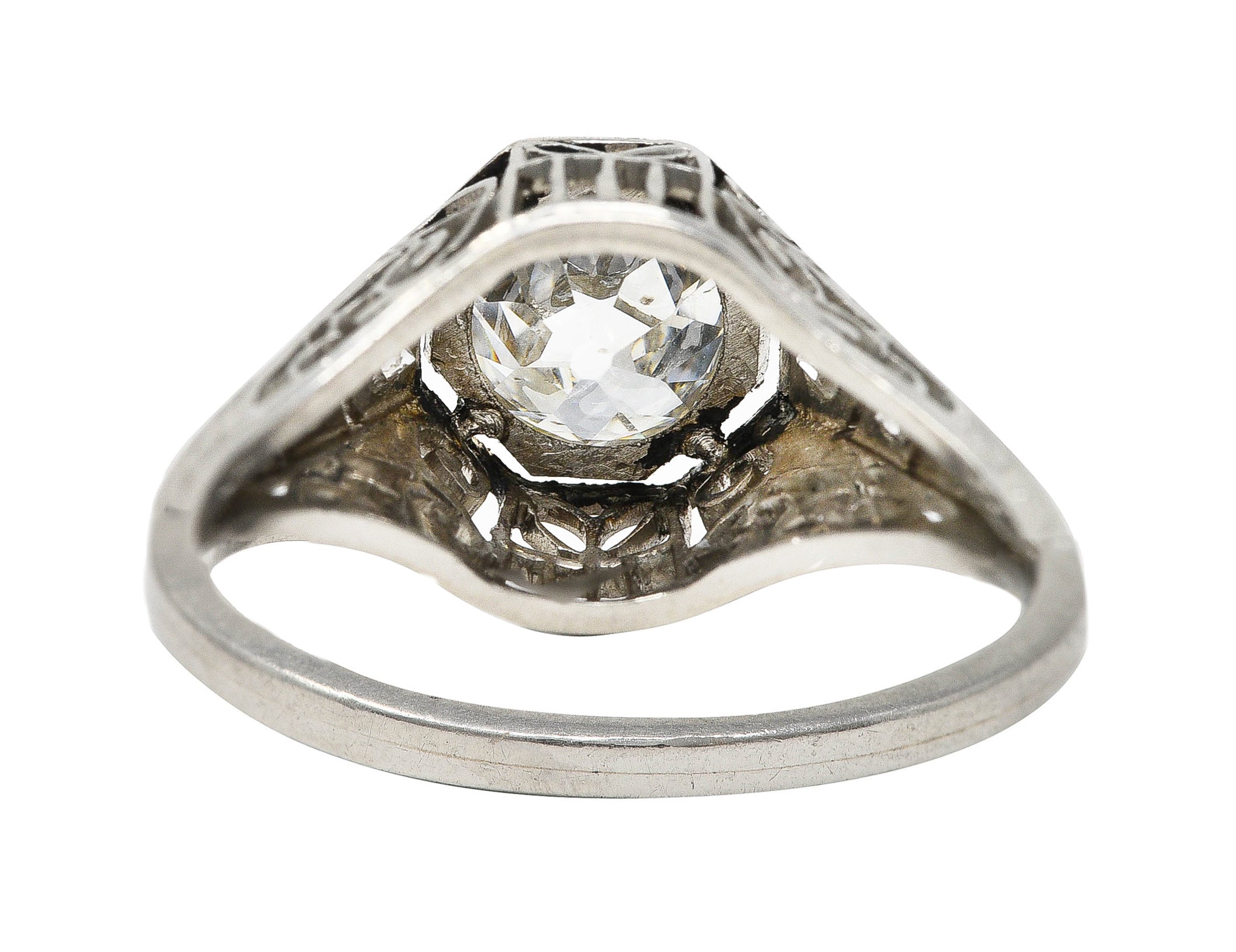 Early Art Deco 1.20 CTW Old European Cut Diamond Platinum Swirl Antique Engagement Ring Wilson's Estate Jewelry