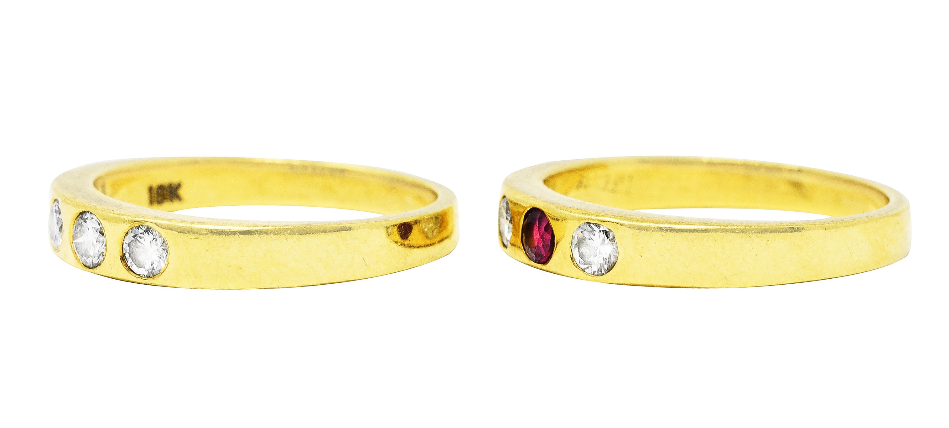 1960's 0.50 CTW Tiffany Ruby Diamond Three Stone Stacking Band Ring SetRing - Wilson's Estate Jewelry