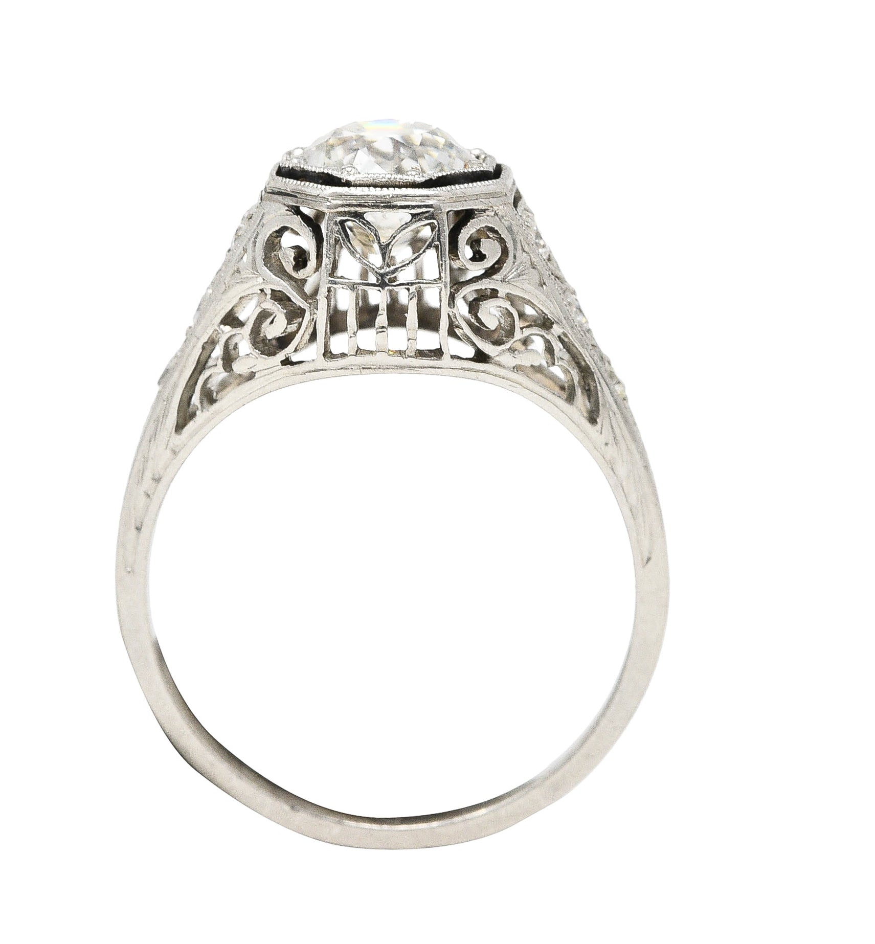 Early Art Deco 1.20 CTW Old European Cut Diamond Platinum Swirl Antique Engagement Ring Wilson's Estate Jewelry