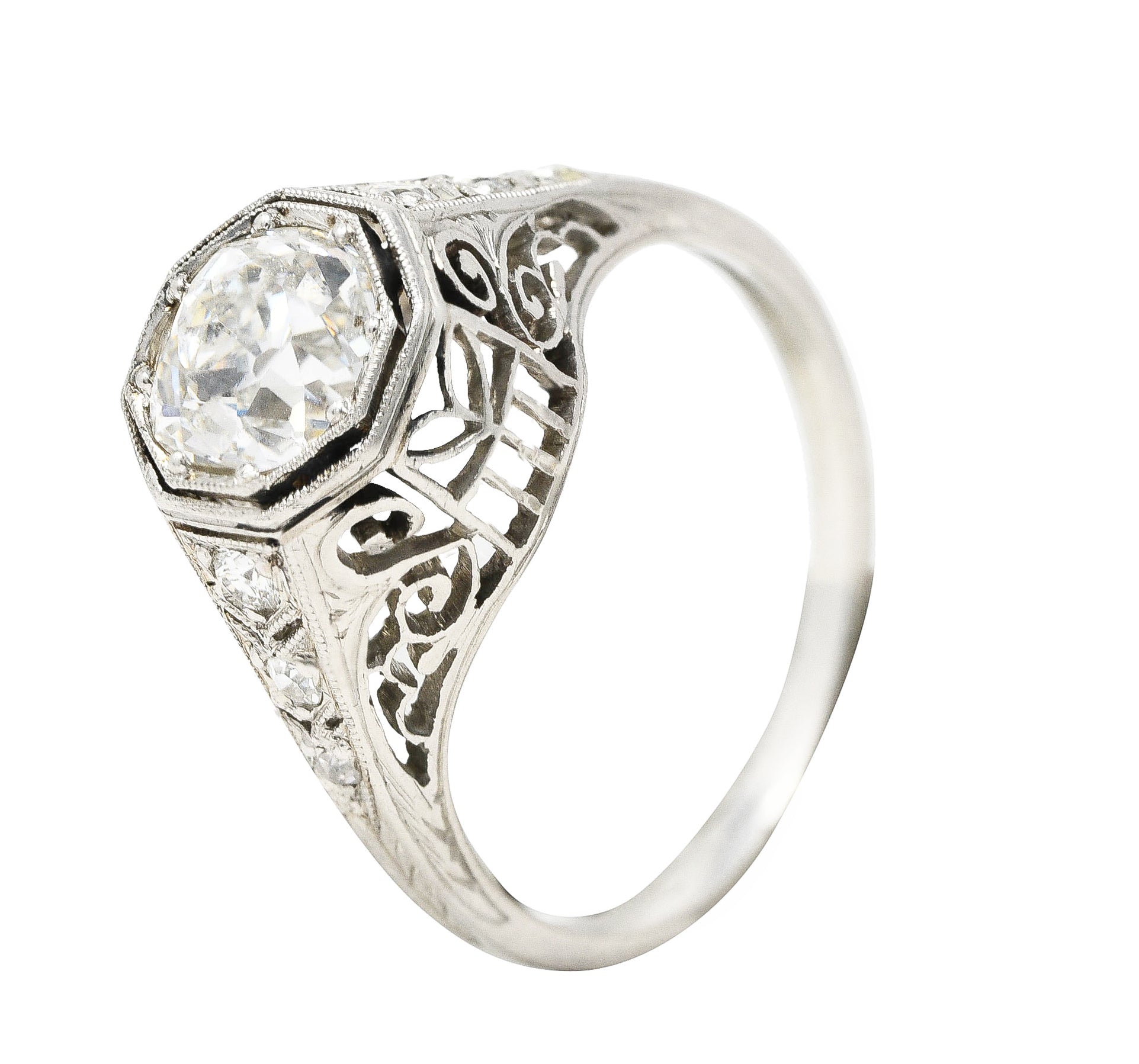 Early Art Deco 1.20 CTW Old European Cut Diamond Platinum Swirl Antique Engagement Ring Wilson's Estate Jewelry