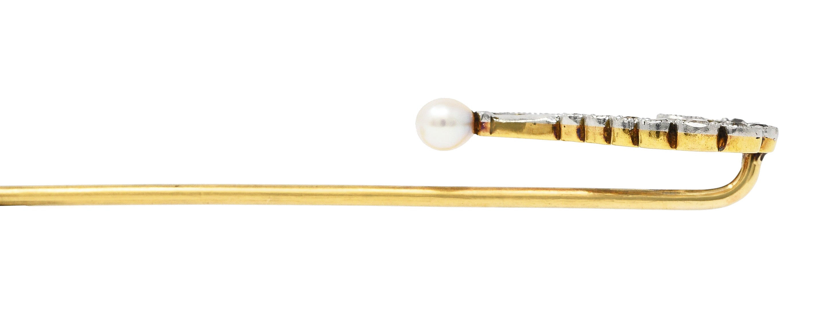 Edwardian Diamond Pearl Platinum-Topped 14 Karat Gold Antique Question Mark Stickpin Wilson's Estate Jewelry