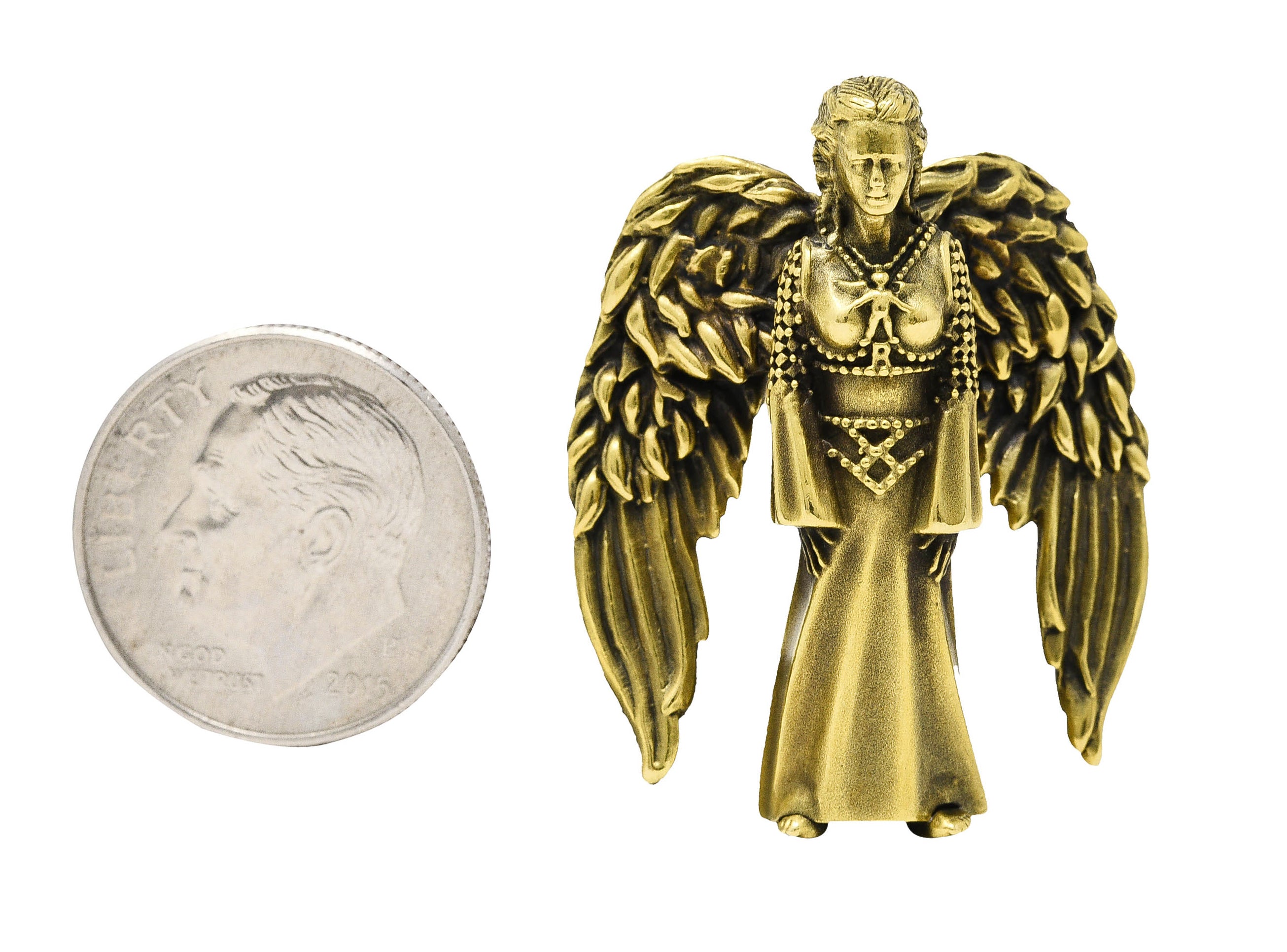Kieselstein-Cord 1995 18 Karat Yellow Gold Articulated Winged Angel Vintage Pendant Brooch Wilson's Estate Jewelry