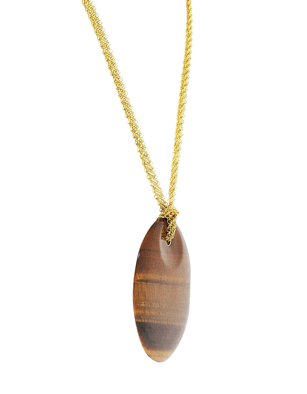 Elsa Peretti Tiffany & Co. Tiger's Eye Quartz 18 Karat Gold Touchstone Pendant Mesh Scarf NecklaceNecklace - Wilson's Estate Jewelry