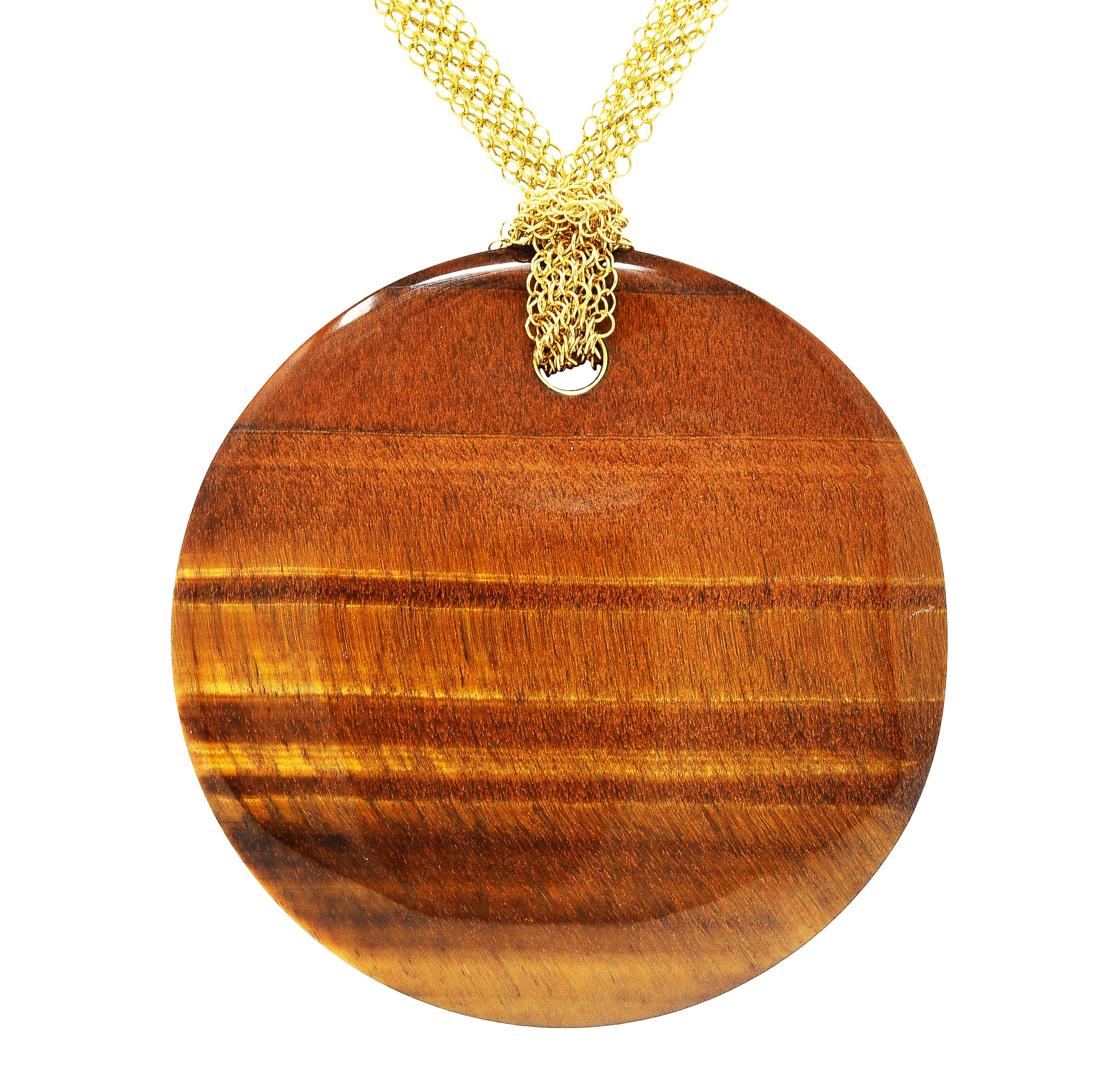 Elsa Peretti Tiffany & Co. Tiger's Eye Quartz 18 Karat Gold Touchstone Pendant Mesh Scarf NecklaceNecklace - Wilson's Estate Jewelry